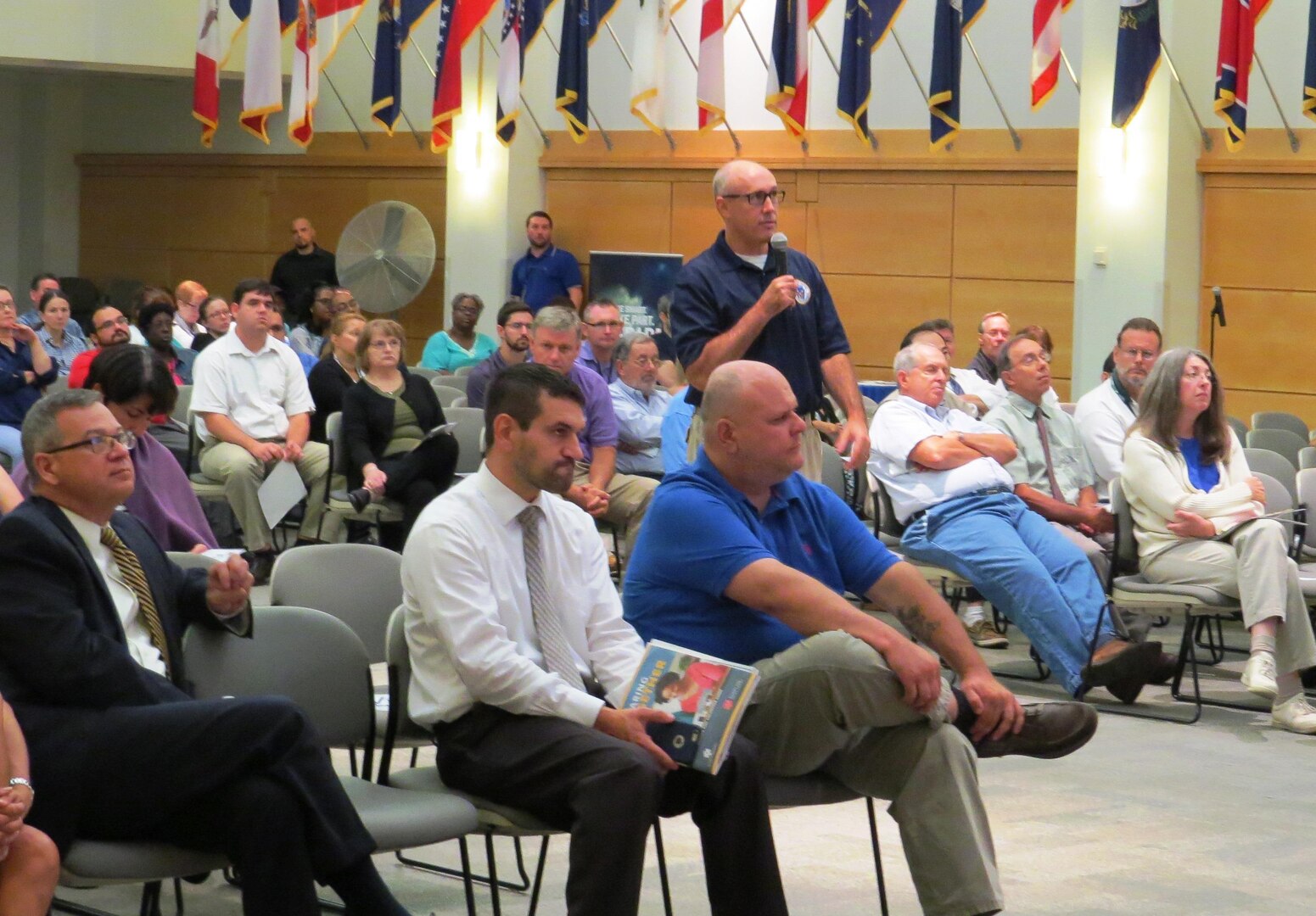 Sam Phillips, NSA Philadelphia and Mechanicsburg, Pennsylvania emergency management officer, discusses how to prepare for a workplace emergency at DLA Troop Support’s annual National Preparedness Month event Sept. 8 in Philadelphia.