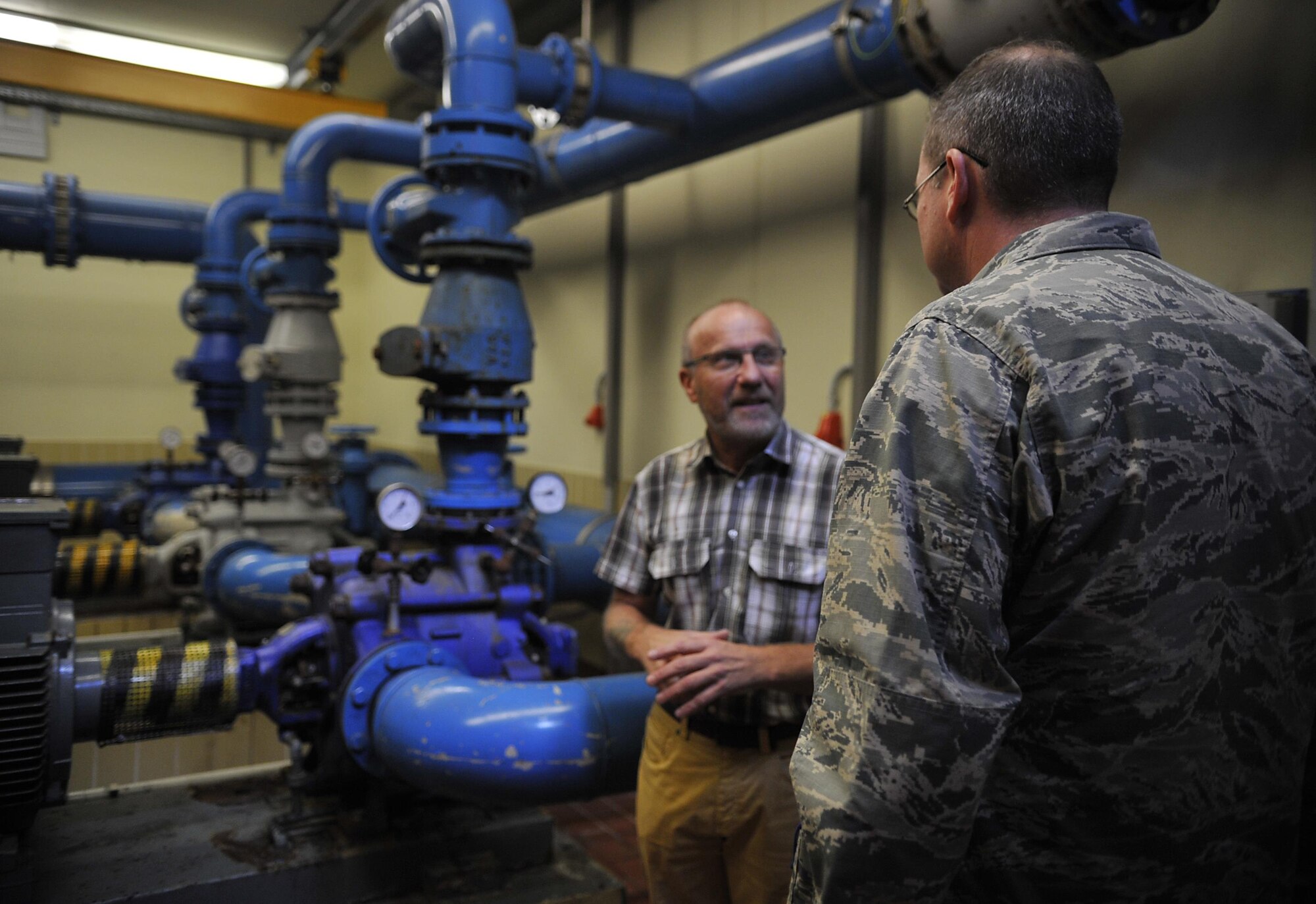 The 86th Airlift Wing commander, Brig. Gen. Richard Moore, tours the 786th Civil Engineer Squadron water plant Sept. 2, 2016, at Ramstein Air Base, Germany. The water plant maintains fresh water for all units on base to include on-base housing. (U.S. Air Force photo/Senior Airman Larissa Greatwood)