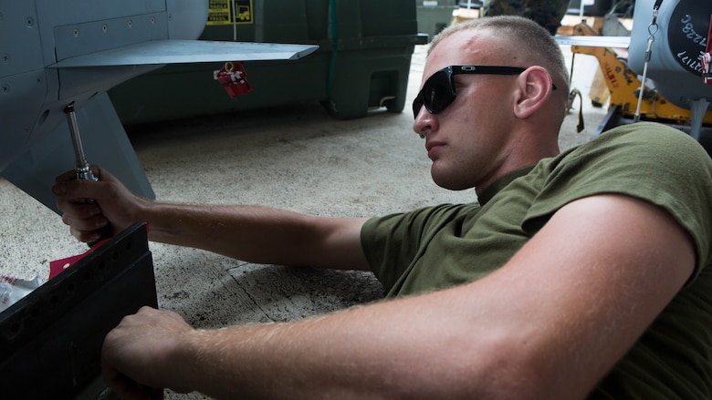 U.S. Aviation Ordnance Marine Lance Cpl. Cody Winsor with Marine Aviation Logistics Squadron 12  prepares ordnance for units participating in Valiant Shield 16 at Andersen Air Force Base, Guam September 12, 2016. The ordnance constructed, provided the Marines of MALS-12 valuable experience assembling live ordnance to be used  during VS16 for a sinking exercise. VS16 is a biennial U.S. only, field training exercise that focuses on joint training with U.S. Navy, Air Force and Marine Corps to increase interoperability and working relationships. 