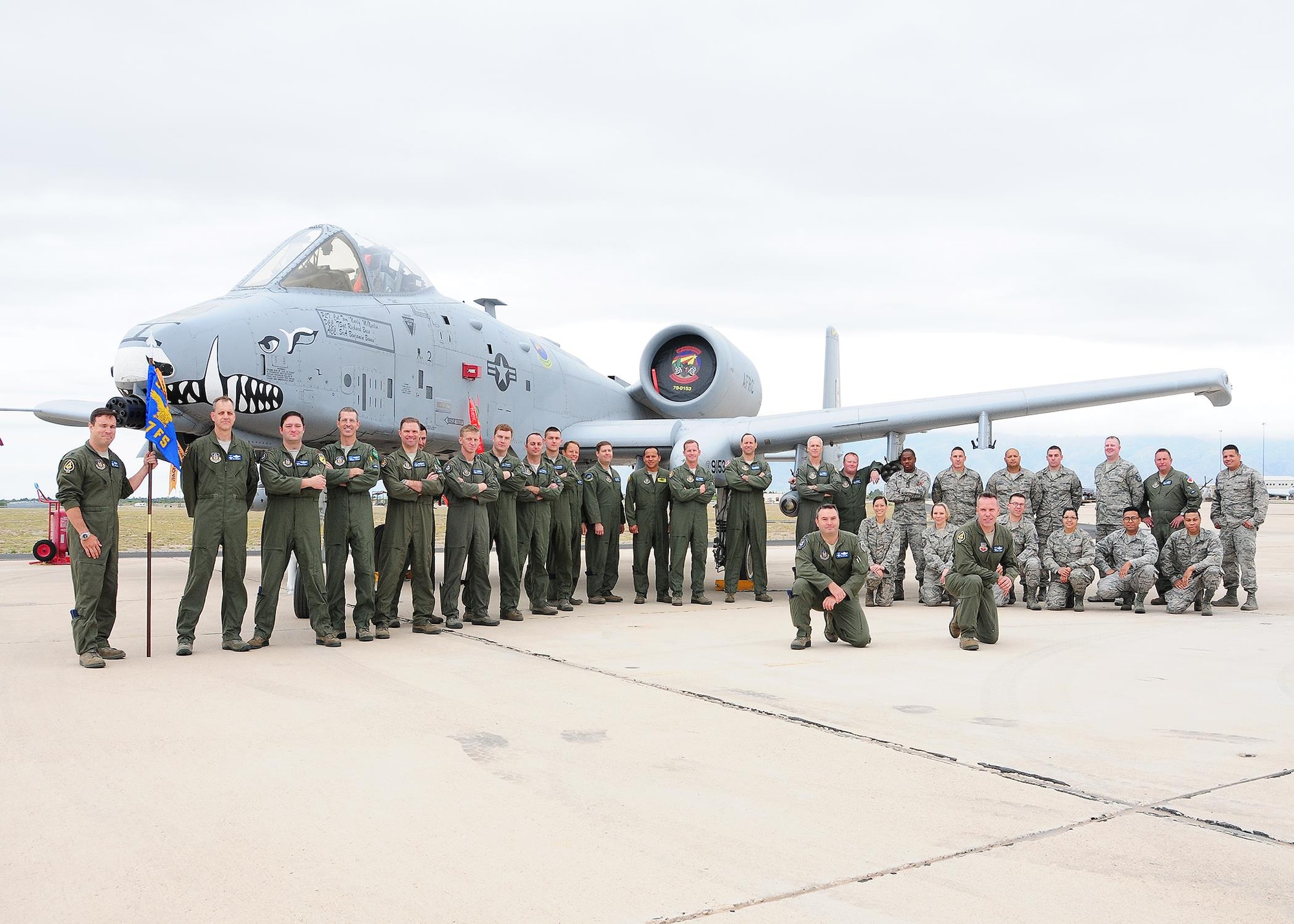 Airmen from the 47th Fighter Squadron pose for a photo April 12 during their unit training assembly at Davis-Monthan Air Force Base, Ariz. (U.S. Air Force photo by Tech. Sgt. Louis Vega Jr.)