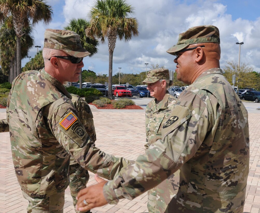 The Commanding General for U.S. Army Reserve Command, Lt. Gen. Charles D. Luckey, meets with senior leaders and staff members of Headquarters and Headquarters Detachment, Army Reserve Medical Command in Pinellas Park, Florida during his battlefield circulation. The commanding general also met with Soldiers and leaders from Army Reserve Medical Management Center co-located with ARMEDCOM at the C.W. Bill Young Armed Forces Reserve Center. ARMEDCOM enhances readiness, medical support, and medical training and is the largest medical footprint of the Army Reserve with more than 100 different medical units located throughout the United States.