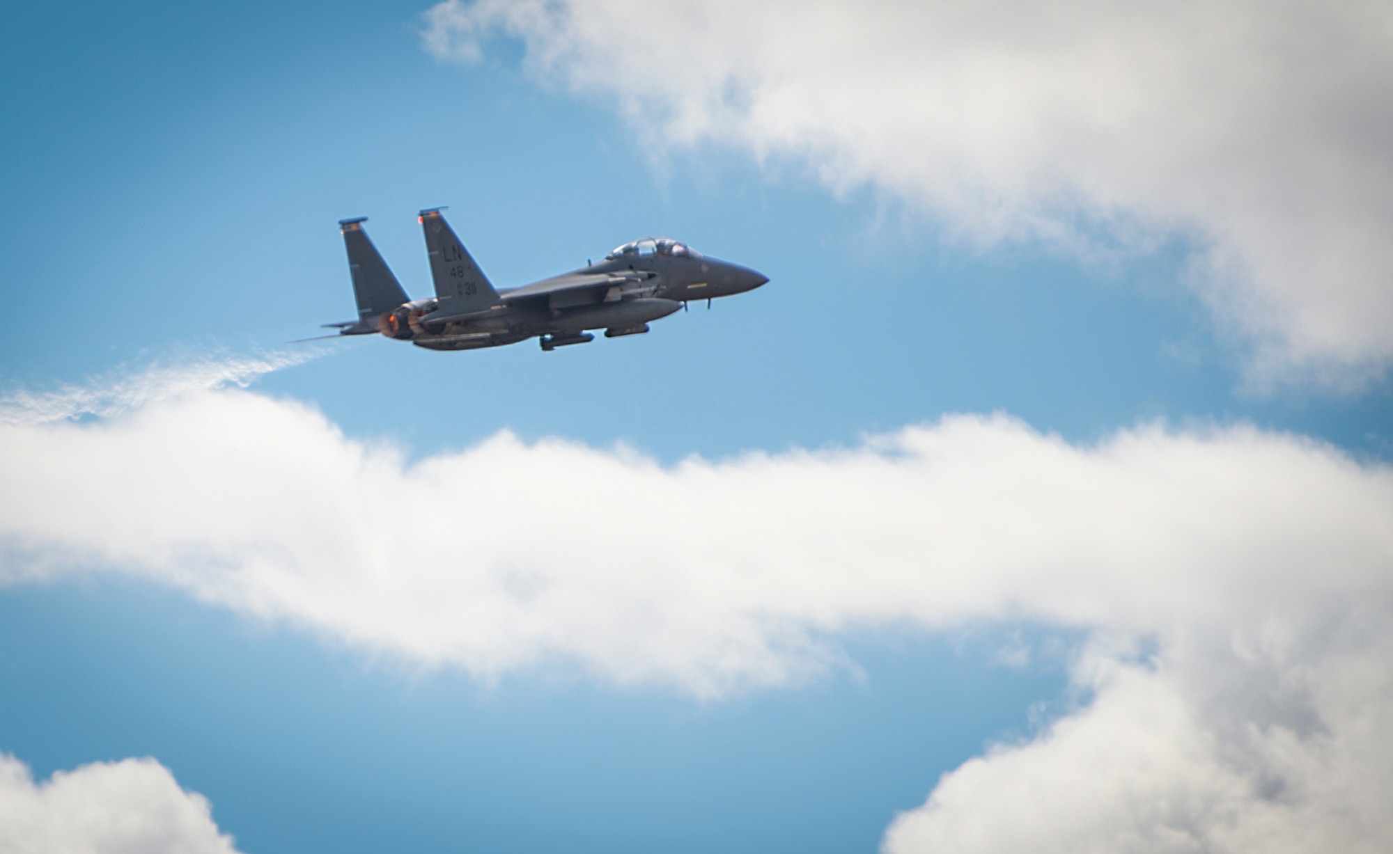 An F-15E Strike Eagle takes off for a sortie in support of Tactical Leadership Programme 16-3 at Los Llanos Air Base, Spain Sep. 14, 2016. The training prepares NATO and allied forces’ flight leaders to be mission commanders, lead coalition force air strike packages, instruct allied flying and non-flying personnel in matters related to tactical composite air operations, and provide tactical air expertise to NATO agencies. (U.S. Air Force photo/ Staff Sgt. Emerson Nuñez)
