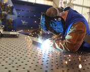Senior Airman Brandon Telles, 2nd Maintenance Squadron Fabrication Flight aircraft metals technology journeyman, welds a kick plate at Barksdale Air Force Base, La., Sept. 13, 2016. Welding is used to repair components so they don’t have to be replaced. (U.S. Air Force photo/Airman 1st Class Stuart Bright)