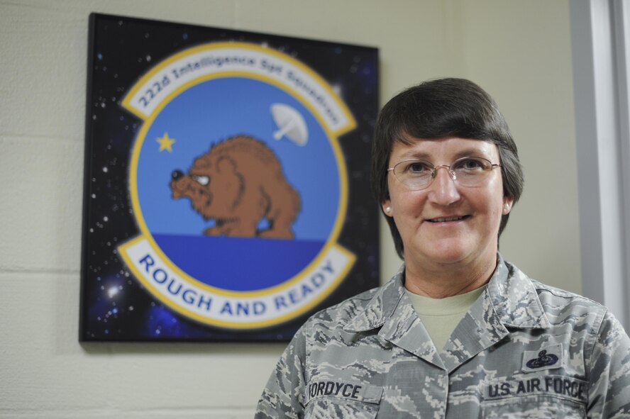 Chief Master Sgt. Debra L. Fordyce, 222nd Intelligence Squadron superintendent, poses for a photo Aug. 24, 2016, at Beale Air Force Base, California. (U.S. Air Force photo/ Senior Airman Tara R. Abrahams)