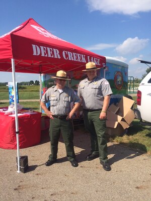 The Kids and Badges event was held in Circleville Ohio on September 10th 2016. Deer Creek Ranger Will Rutter, SCA Intern Nic Reisch, and Dillon Lake Park Ranger Bob Cifranic worked the event and made over 900 water safety contacts utilizing Corey, Bobber and Deer Creek Lake's water safety trailer.