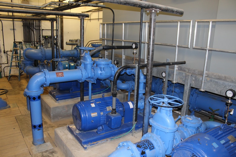 Massive pumps send finished water to the Fort Detrick garrison. The volume of water can be adjusted in minutes to meet increased demand. (U.S. Army photo by Clem Gaines)