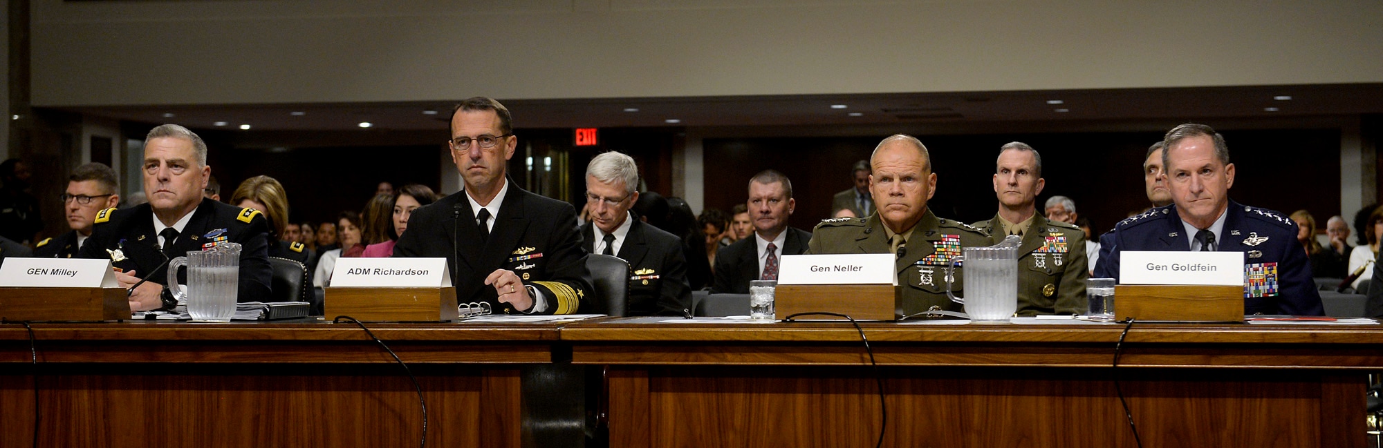 Air Force Chief of Staff Gen. Dave Goldfein testifies before the Senate Armed Services Committee during a hearing about Defense Department readiness Sept. 15, 2016, in Washington, D.C.  Goldfein joined Chief of Staff of the Army Gen. Mark A. Milley, Chief of Naval Operations Adm. John Richardson and Commandant of the Marine Corps Gen. Robert B. Neller during the hearing.  (U.S. Air Force photo/Scott M. Ash)