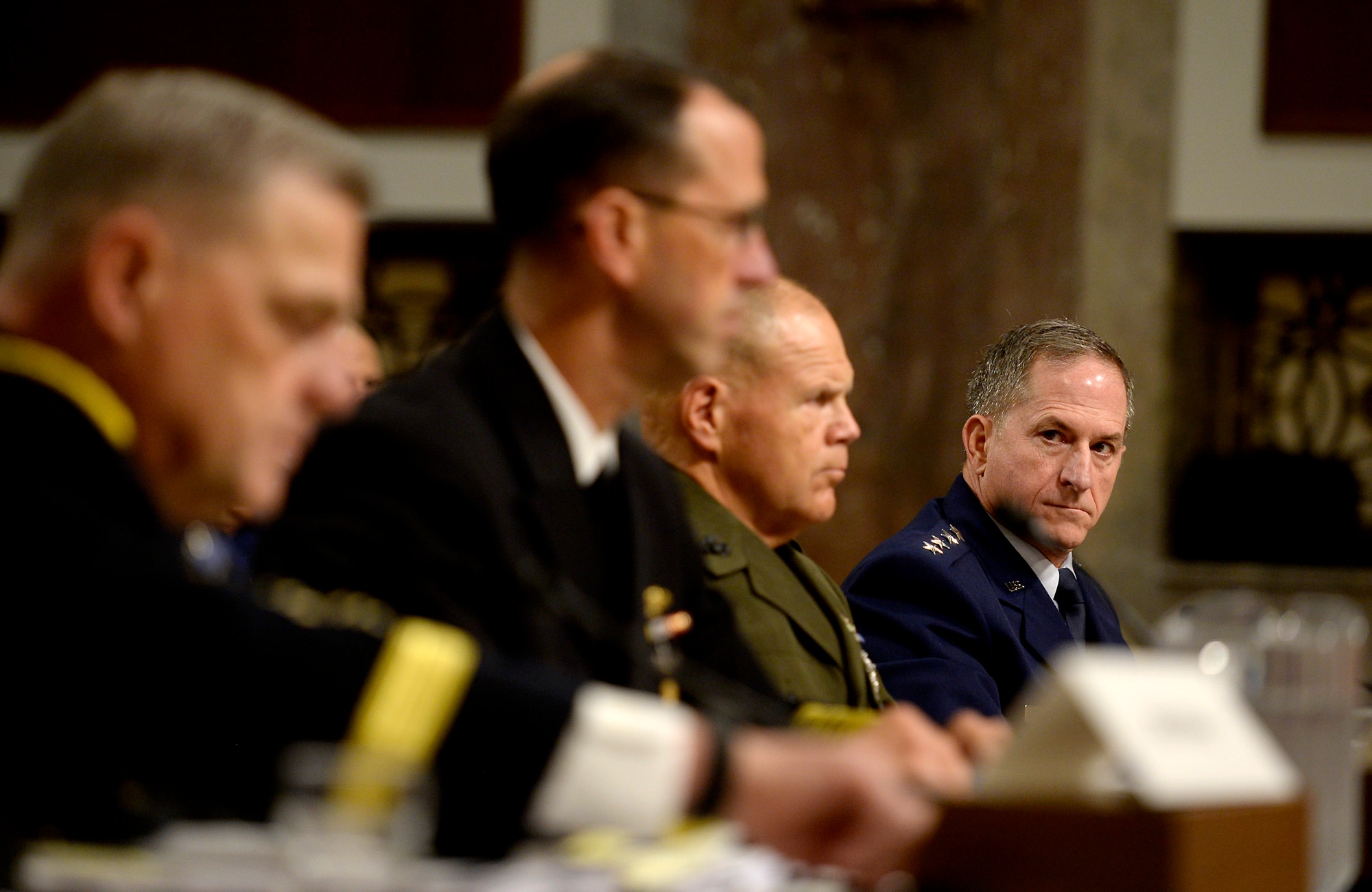 Air Force Chief of Staff Gen. Dave Goldfein testifies before the Senate Armed Services Committee during a hearing about Defense Department readiness Sept. 15, 2016, in Washington, D.C.  Goldfein joined Chief of Staff of the Army Gen. Mark A. Milley, Chief of Naval Operations Adm. John Richardson and Commandant of the Marine Corps Gen. Robert B. Neller during the hearing.  (U.S. Air Force photo/Scott M. Ash)