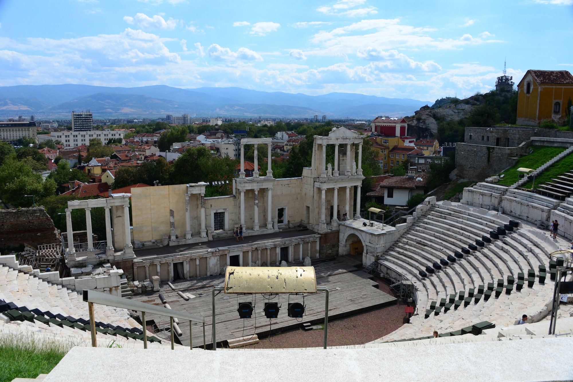 The Roman Amphitheatre located in the city center in Plovdiv, Bulgaria, is one of the most well preserved theatres from the time and is still in use today.  Tennessee National Guard Soldiers and Airmen enjoyed a Morale Wellness and Recreation visit to Plovdiv on Aug.13, 2016 while they were deployed to Novo Selo Training Area, Bulgaria to participate in Humanitarian Civic Assistance projects.    (U.S. Air National Guard photo by Master Sgt. Kendra M. Owenby, 134 ARW Public Affairs)