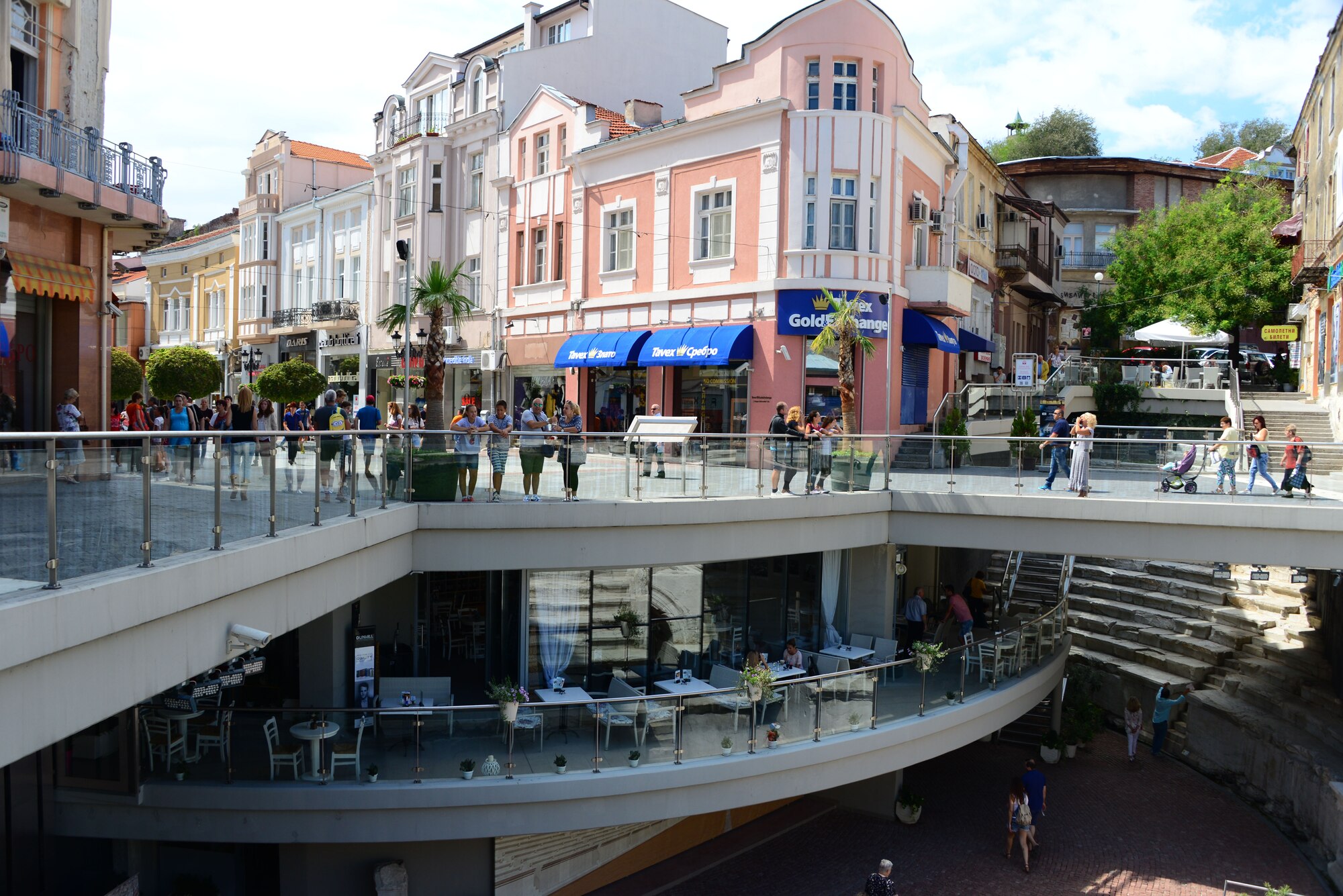 Ancient underground ruins mix with modern streets in Plovdiv, Bulgaria.  Tennessee National Guard Soldiers and Airmen enjoyed a Morale Wellness and Recreation visit to Plovdiv on Aug.13, 2016 while they were deployed to Novo Selo Training Area, Bulgaria to participate in Humanitarian Civic Assistance projects.    (U.S. Air National Guard photo by Master Sgt. Kendra M. Owenby, 134 ARW Public Affairs)