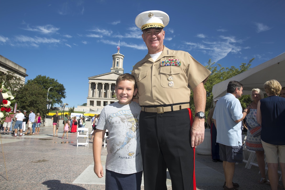 U.S. Marine Corps Gen. Glenn M. Walters, 34th assistant commandant of the Marine Corps, visits the city of Nashville where Mairne Week 2016 is taking place, Nashville, Tn., Sept. 9, 2016. Walters attended Marine Week as a guest of honor and respresentative for the Marine Corps. (U.S. Marine Corps photo by Lance Cpl. Hailey D. Clay)