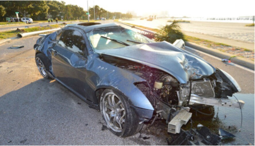 Without a seat belt, an Airman stood no chance as he was ejected through the sunroof of his rolling vehicle in June after a night of drinking and little sleep. (Courtesy photo)