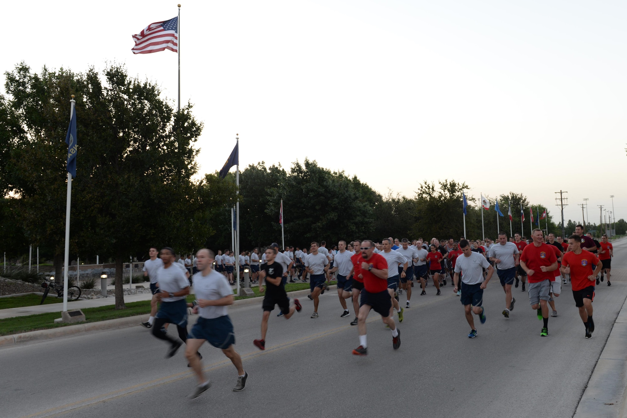 Participants in the September 11th memorial 5k run take off from the starting line on Laughlin Air Force Base, Texas, Sept. 9, 2016. More than 200 people participated in the event in remembrance of September 11th. (U.S. Air Force photo/Airman 1st Class Benjamin N. Valmoja)