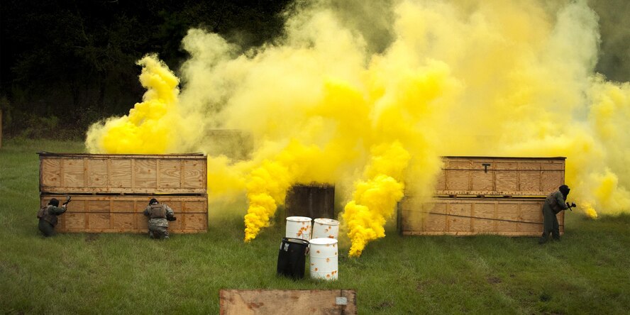 U.S. Air Force Airmen from the 74th Fighter Squadron participate in combat survival training, Sept. 13, 2016, at Moody Air Force Base, Ga. The 347th Operations Support Squadron’s survival evasion resistance and escape specialists designed the 2 square mile area training realm, which simulates a real-world high-threat environment. (U.S. Air Force photo by Airman 1st Class Daniel Snider)