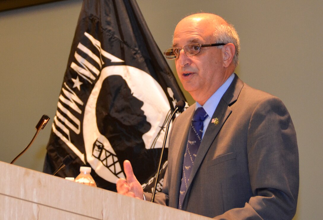 Ralph Galati, a retired Air Force officer and former POW, talks about being held captive for 14 months after his aircraft was shot down over North Vietnam in 1972. Galtai was the guest speaker at this year’s POW/MIA Remembrance Ceremony, hosted by the NSA Philadelphia Compound Veterans Committee Sept. 15