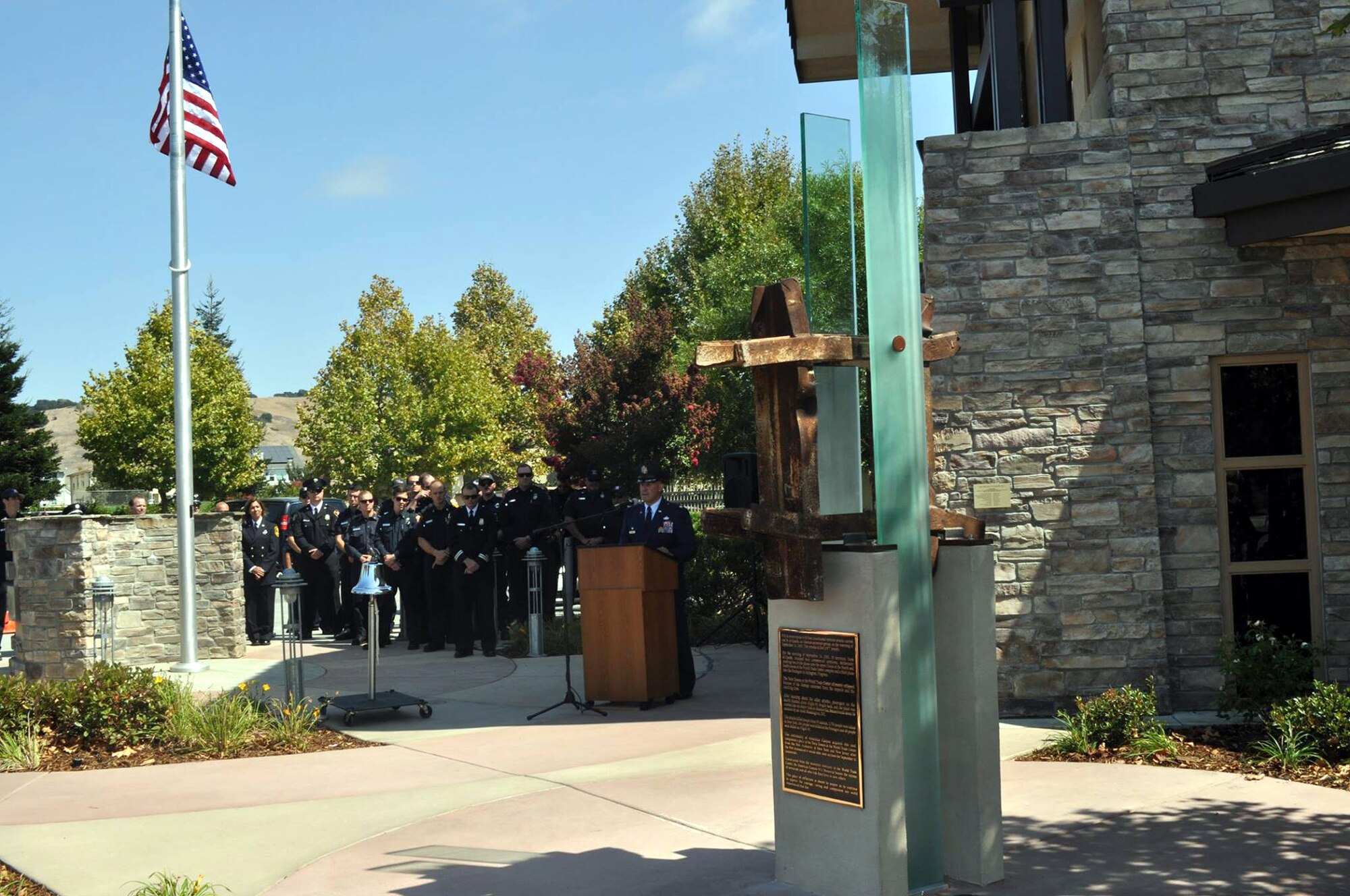 At 911 Donaldson Way East on Sept. 11, 2016 - 15 years to the day after Sept. 11, 2001 - the City of American Canyon dedicated their 9/11 memorial, created from pieces of beams from the World Trade Center Twin Towers that fell that day.  (U.S. Air Force photos by Ellen Hatfield/Released)
