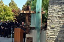 At 911 Donaldson Way East on Sept. 11, 2016 - 15 years to the day after Sept. 11, 2001 - the City of American Canyon dedicated their 9/11 memorial, created from pieces of beams from the World Trade Center Twin Towers that fell that day.  (U.S. Air Force photos by Ellen Hatfield/Released)
