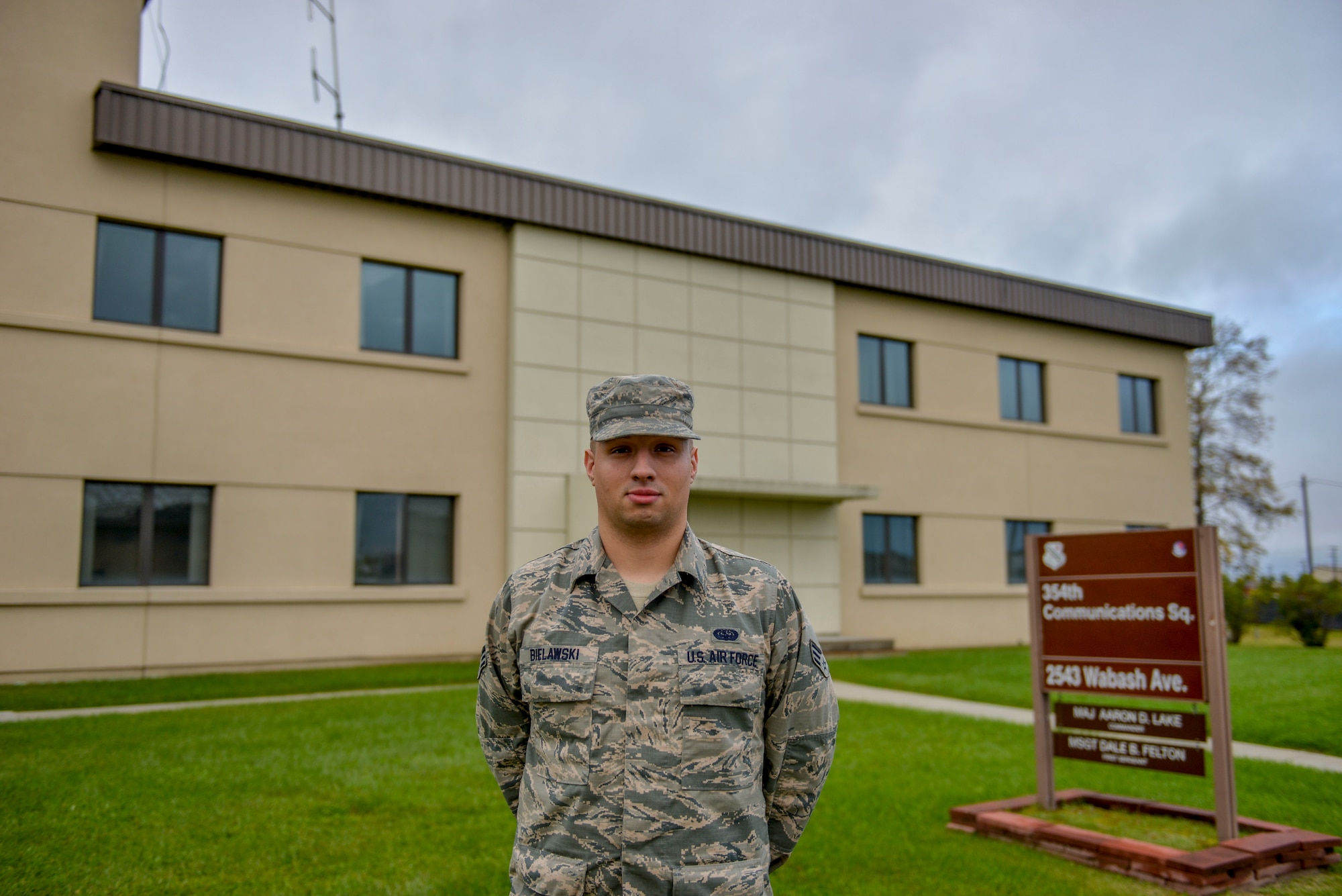 U.S. Air Force Senior Airman Michael Bielawski, a 354th Communications Squadron radio frequency transmissions journeyman, takes a brief break Sept. 13, 2016, at Eielson Air Force Base, Alaska. Bielawski said the accomplishment he is most proud of since he has been a member of the Iceman team is the Giant Voice upgrade he helped complete last year, which saved the Air Force $500,000. (U.S. Air Force photo by Airman Isaac Johnson)