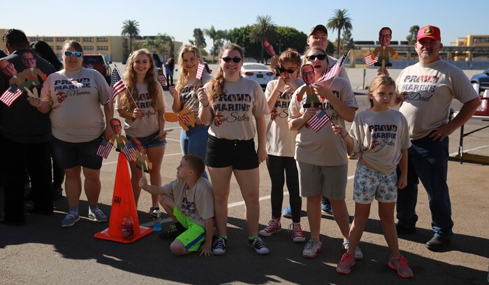 Family, friends and loved ones of Charlie Company, 1st Recruit Training Battalion, wait for their new marines to run past during the motivational run at Marine Corps Recruit Depot San Diego, Sept. 15. After the Marines complete the run, they spend the rest of the afternoon with them during on-base liberty. Annually, more than 17,000 males recruited from the Western Recruiting Region are trained at MCRD San Diego. Charlie Company is scheduled to graduate Sept. 16.