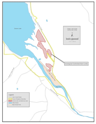 Ecological burns near Dorena Reservoir will take place on 28 acres of land north of Bake Stewart Park, east of the Row River and west of Row River Road. See map for specific areas.