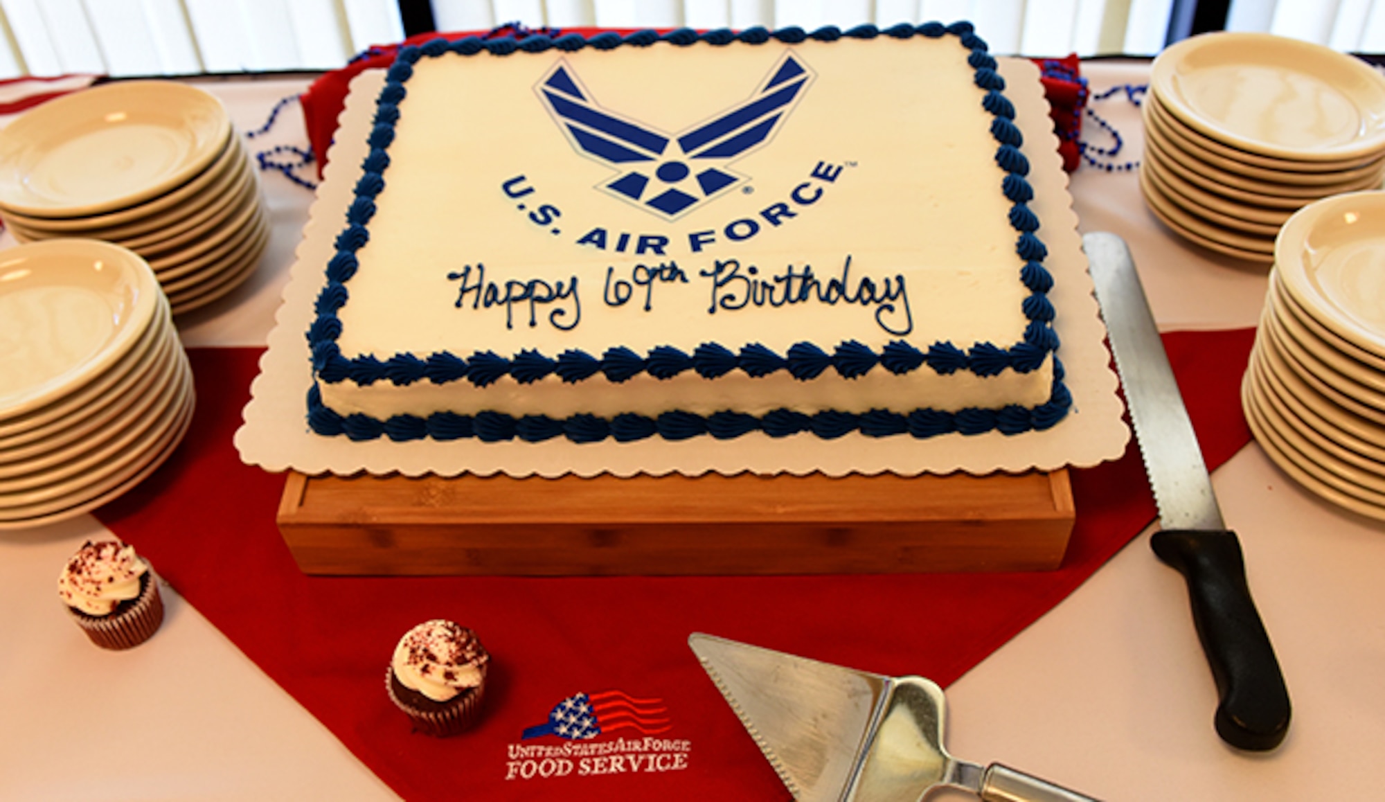 This birthday cake was part of a ceremony held at the Warrior Inn Dining Facility Sept. 13, 2016, at Fairchild Air Force Base. The base celebrated the United States Air Force's 69th birthday this week with several ceremonies. (U.S. Air Force photo/Airman 1st Class Ryan Lackey)