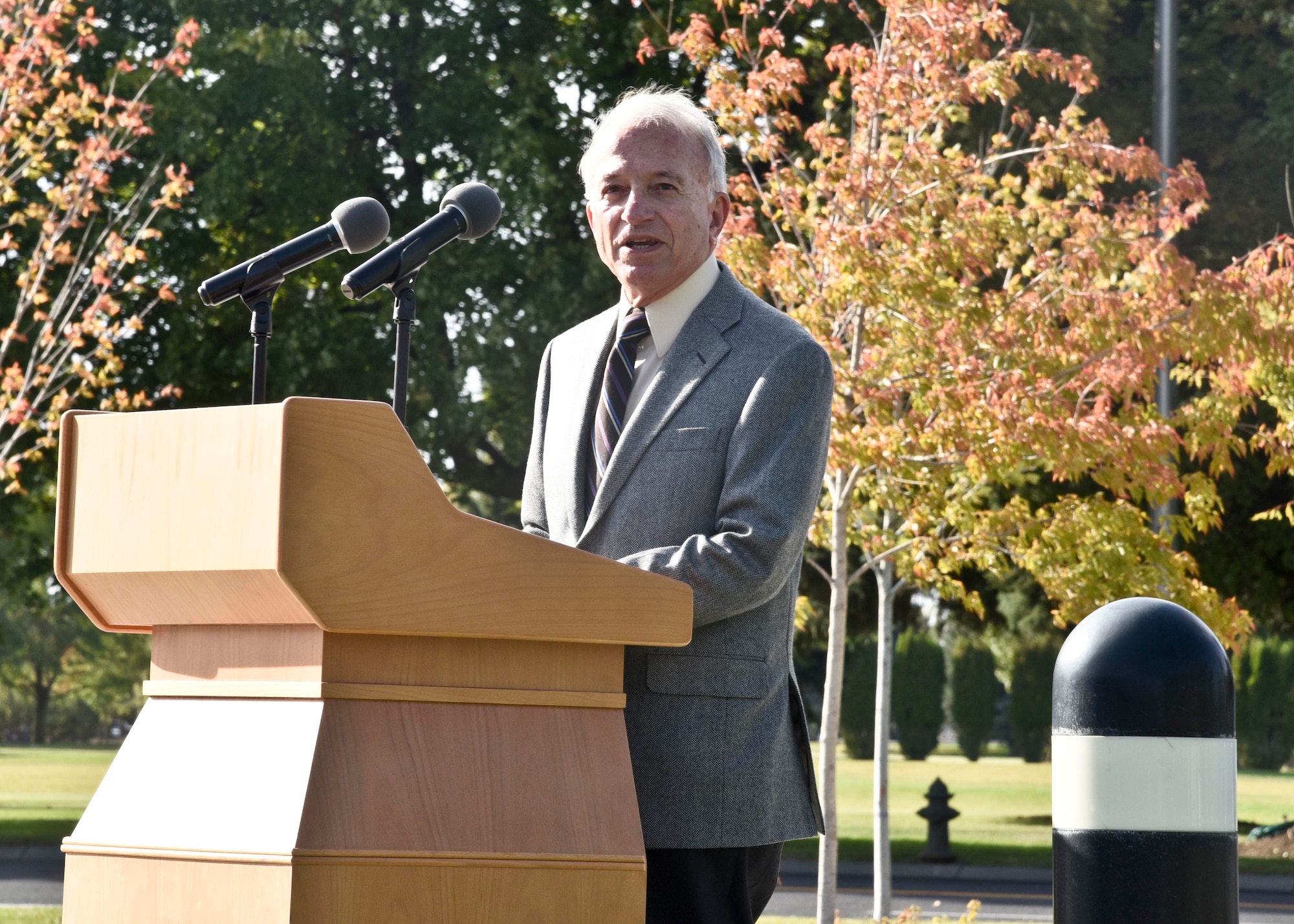 Col. Frank Capillupo, U.S. Air Force retired, speaks during  the POW/MIA recognition day ceremony Sept. 16, 2016, at Fairchild Air Force Base, Wash. During his service Capillupo was the commander of the 3612th Combat Crew Training Squadron, which is now known as the U.S. Air Force Survival School. (U.S. Air Force photo/Airman 1st Class Taylor Shelton)