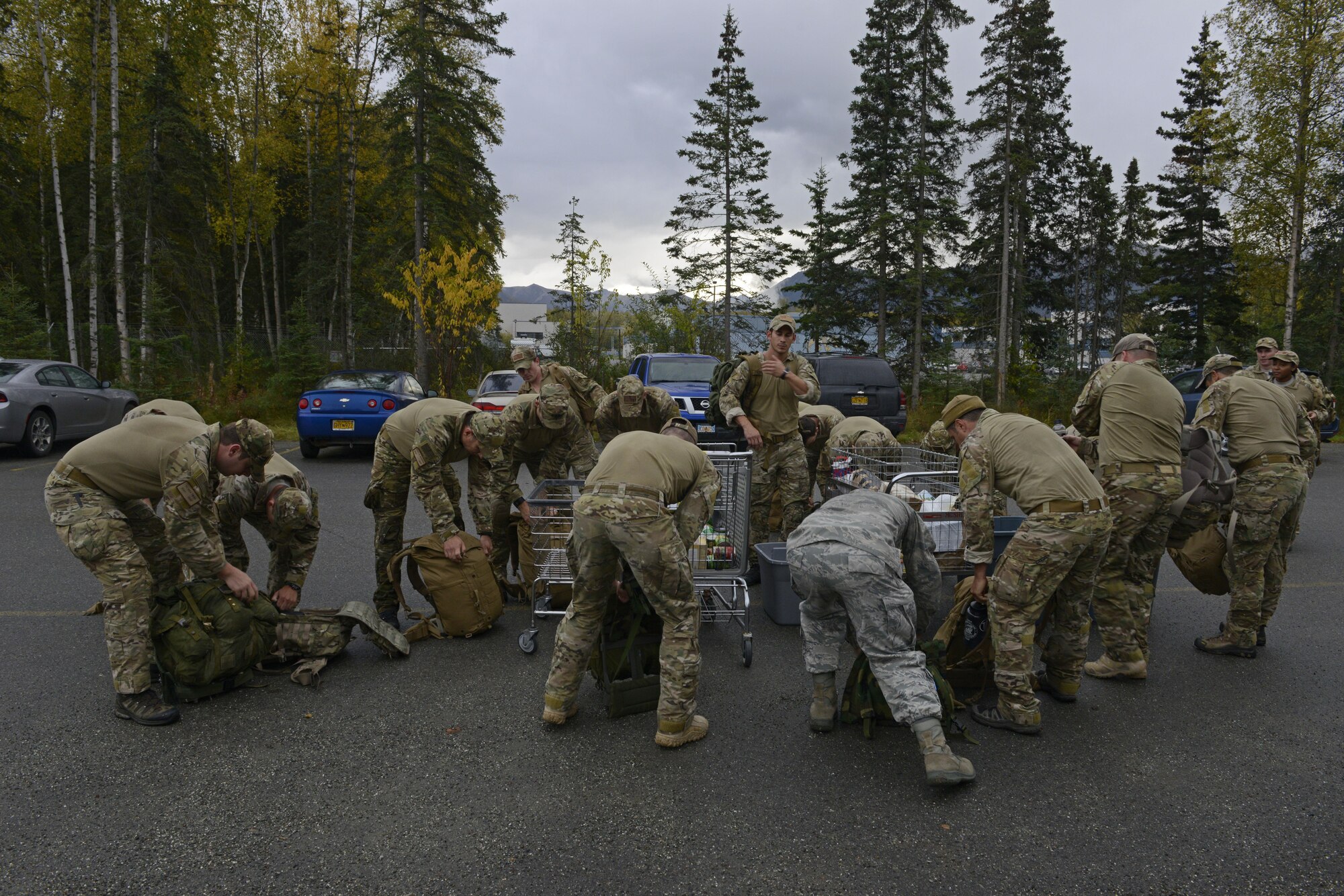 The 673d Medical Group hosted a POW/MIA ruck march at Joint Base Elmendorf-Richardson, Alaska, Sept. 16, 2016. More than 200 personnel including Airmen, Soldiers and Royal Canadian Air Force members, marched a total of five miles carrying 20 lbs. of canned food to deliver and donate to the Alaska Fisher House.