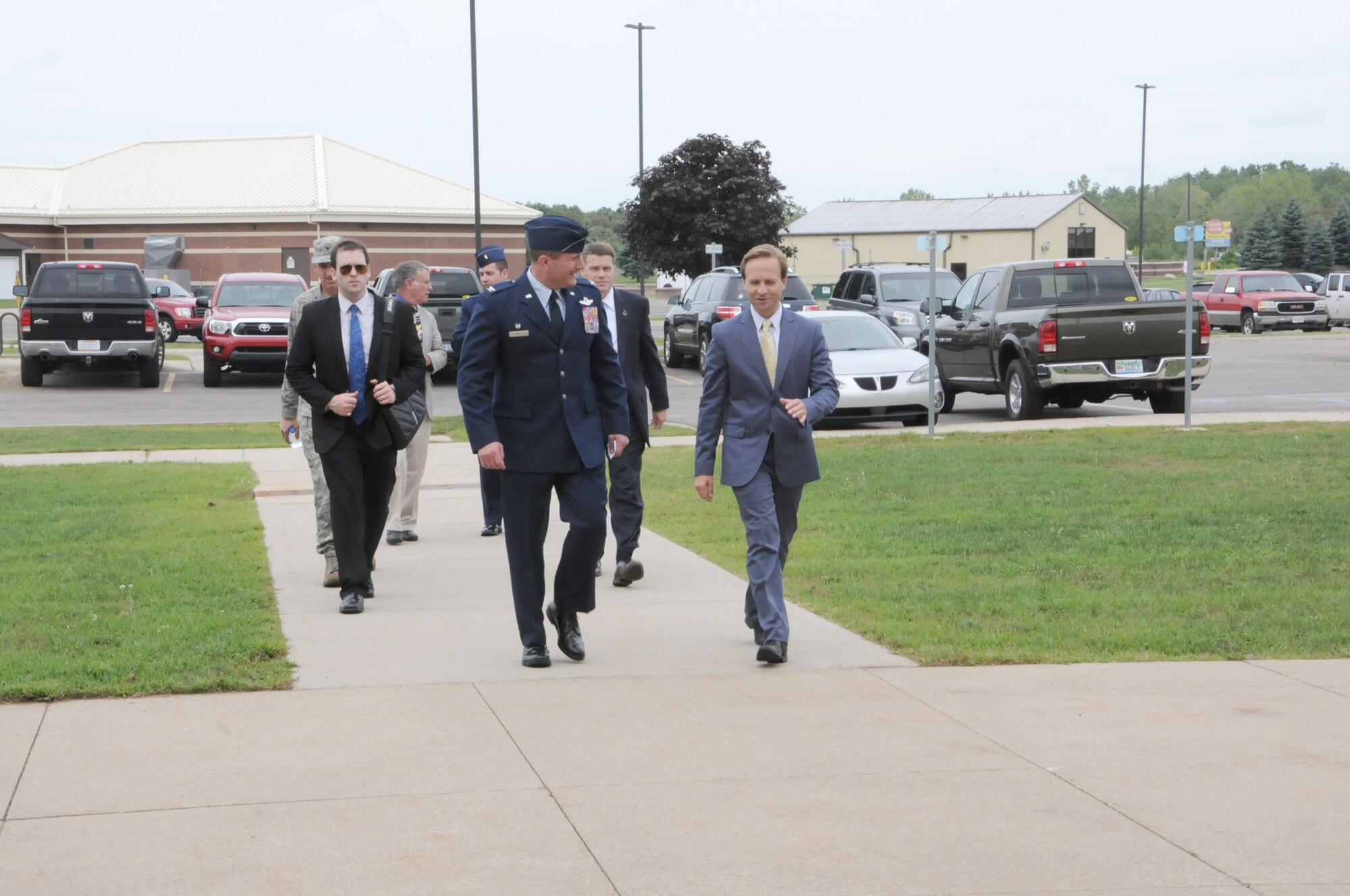 Lt. Gov. Brian Calley visits the 110th Attack Wing, Battle Creek Air National Guard Base and Fort Custer Training Center, Battle Creek, Mich., Monday, August 16, 2016. Lt. Gov. Calley met with 110th Attack Wing Commander, Col. Bryan Teff before traveling to Fort Custer Training Center to meet with Installation Commander, Lt. Col. Steve Wilson and Assistant Adjutant General of Installations, Brig. Gen. Michael Stone.  The purpose of Cally's visit was to highlight the state's strategic plan to protect and grow Michigan's defense and homeland security economy. After returning to the 110th, Calley toured the facilities stopping at the 217th Air Operations Group for a Cyber Operations Squadron mission brief and press conference with Wing Commander, Col. Bryan Teff, Battle Creek Area Chamber of Commerce Representative, Military Affairs, Mr. T.R. Shaw,  and Battle Creek Unlimited Interim President and CEO, Mr. Joe Sobieralski. (Air National Guard photo by Master Sgt. Sonia Pawloski/released)