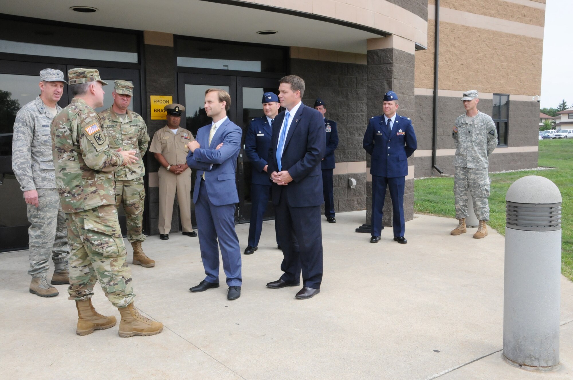 Lt. Gov. Brian Calley visits the 110th Attack Wing, Battle Creek Air National Guard Base and Fort Custer Training Center, Battle Creek, Mich., Monday, August 16, 2016. Lt. Gov. Calley met with 110th Attack Wing Commander, Col. Bryan Teff before traveling to Fort Custer Training Center to meet with Installation Commander, Lt. Col. Steve Wilson and Assistant Adjutant General of Installations, Brig. Gen. Michael Stone.  The purpose of Cally's visit was to highlight the state's strategic plan to protect and grow Michigan's defense and homeland security economy. After returning to the 110th, Calley toured the facilities stopping at the 217th Air Operations Group for a Cyber Operations Squadron mission brief and press conference with Wing Commander, Col. Bryan Teff, Battle Creek Area Chamber of Commerce Representative, Military Affairs, Mr. T.R. Shaw,  and Battle Creek Unlimited Interim President and CEO, Mr. Joe Sobieralski. (Air National Guard photo by Master Sgt. Sonia Pawloski/released)