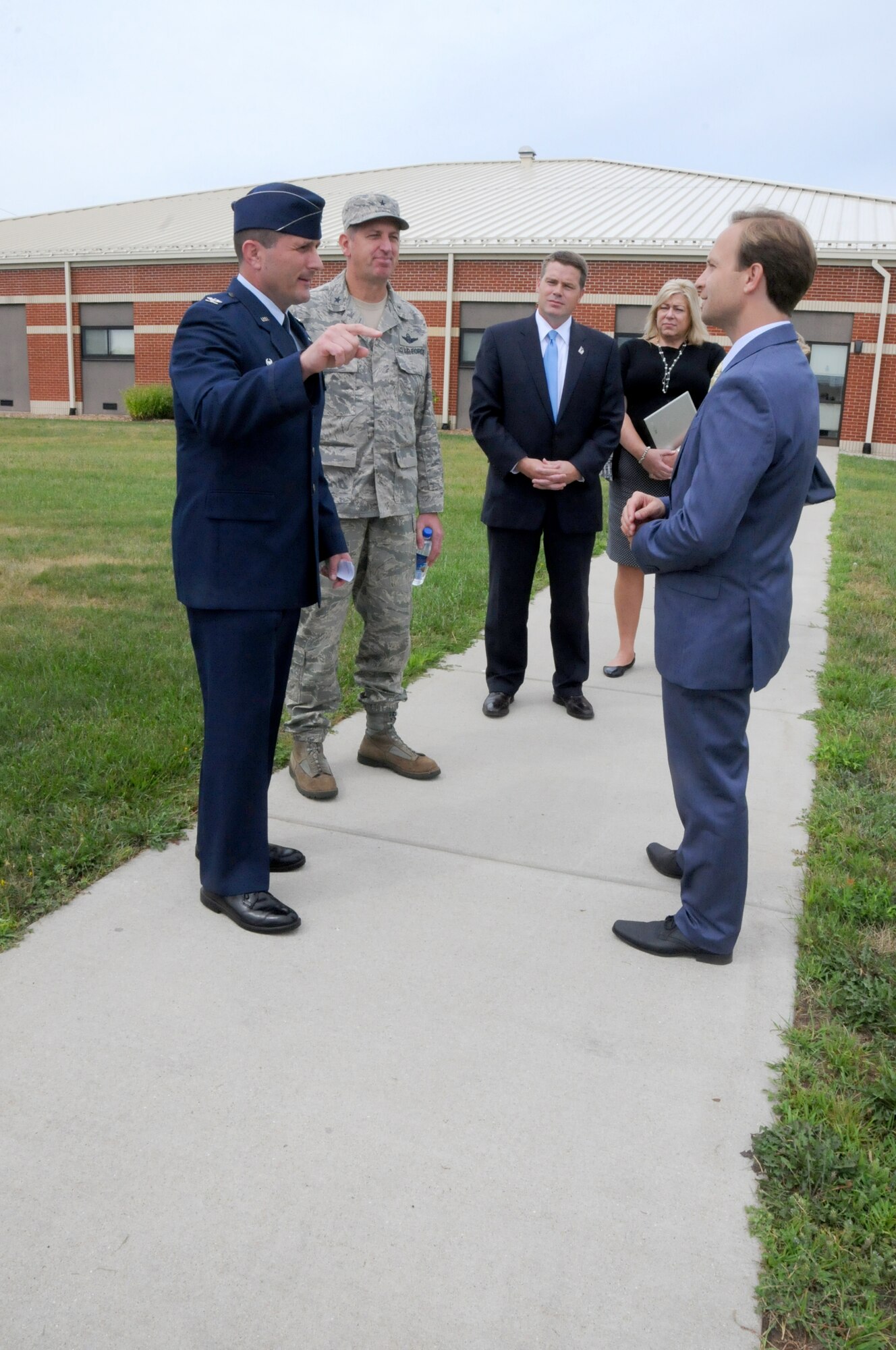 Lt. Gov. Brian Calley visits the 110th Attack Wing, Battle Creek Air National Guard Base and Fort Custer Training Center, Battle Creek, Mich., Monday, August 16, 2016. Lt. Gov. Calley met with 110th Attack Wing Commander, Col. Bryan Teff before traveling to Fort Custer Training Center to meet with Installation Commander, Lt. Col. Steve Wilson and Assistant Adjutant General of Installations, Brig. Gen. Michael Stone.  The purpose of Cally's visit was to highlight the state's strategic plan to protect and grow Michigan's defense and homeland security economy. After returning to the 110th, Calley toured the facilities stopping at the 217th Air Operations Group for a Cyber Operations Squadron mission brief and press conference with Wing Commander, Col. Bryan Teff, Battle Creek Area Chamber of Commerce Representative, Military Affairs, Mr. T.R. Shaw,  and Battle Creek Unlimited Interim President and CEO, Mr. Joe Sobieralski. (Air National Guard photo by Master Sgt. Sonia Pawloski/released)