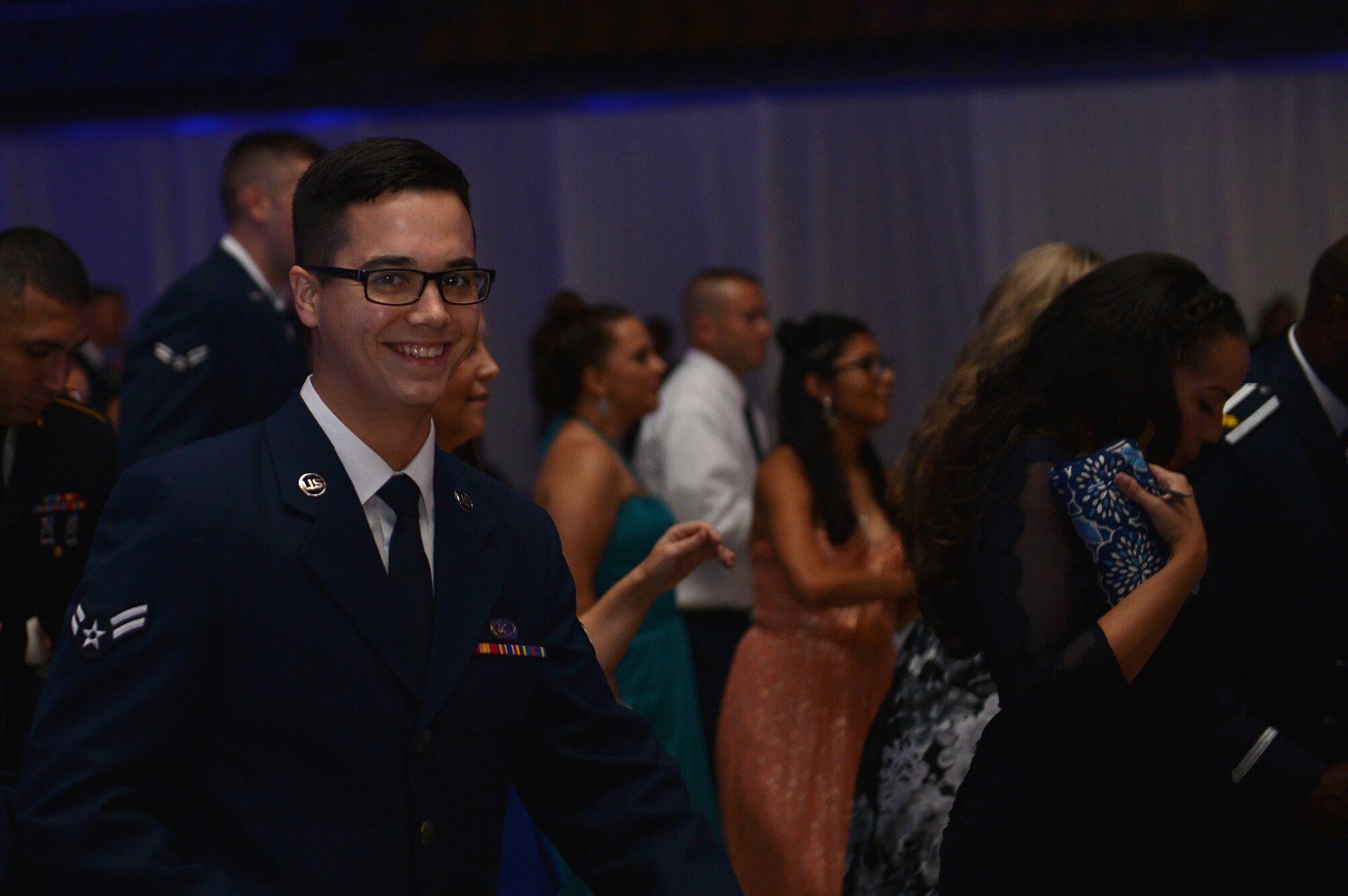 Team Shaw and community members dance during the Air Force Ball at the Sumter Civic Center, Sumter, S.C., Sept. 16, 2016. Members from Shaw and the local community danced and socialized until the closing remarks and conclusion of the evening’s events. (U.S. Air Force photo by Airman 1st Class Christopher Maldonado)