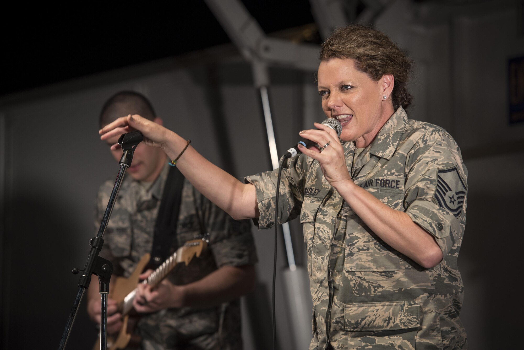 Master Sgt. Julie Bradley, vocalist with the Band of the Pacific-Asia, performs during the 2016 Japanese- American Friendship Festival at Yokota Air Base, Japan, Sept. 17, 2016. The festival is held annually at Yokota; more than 185,000 festivalgoers attended in 2015. (U.S. Air Force photo by Staff Sgt. Cody H. Ramirez/Released)