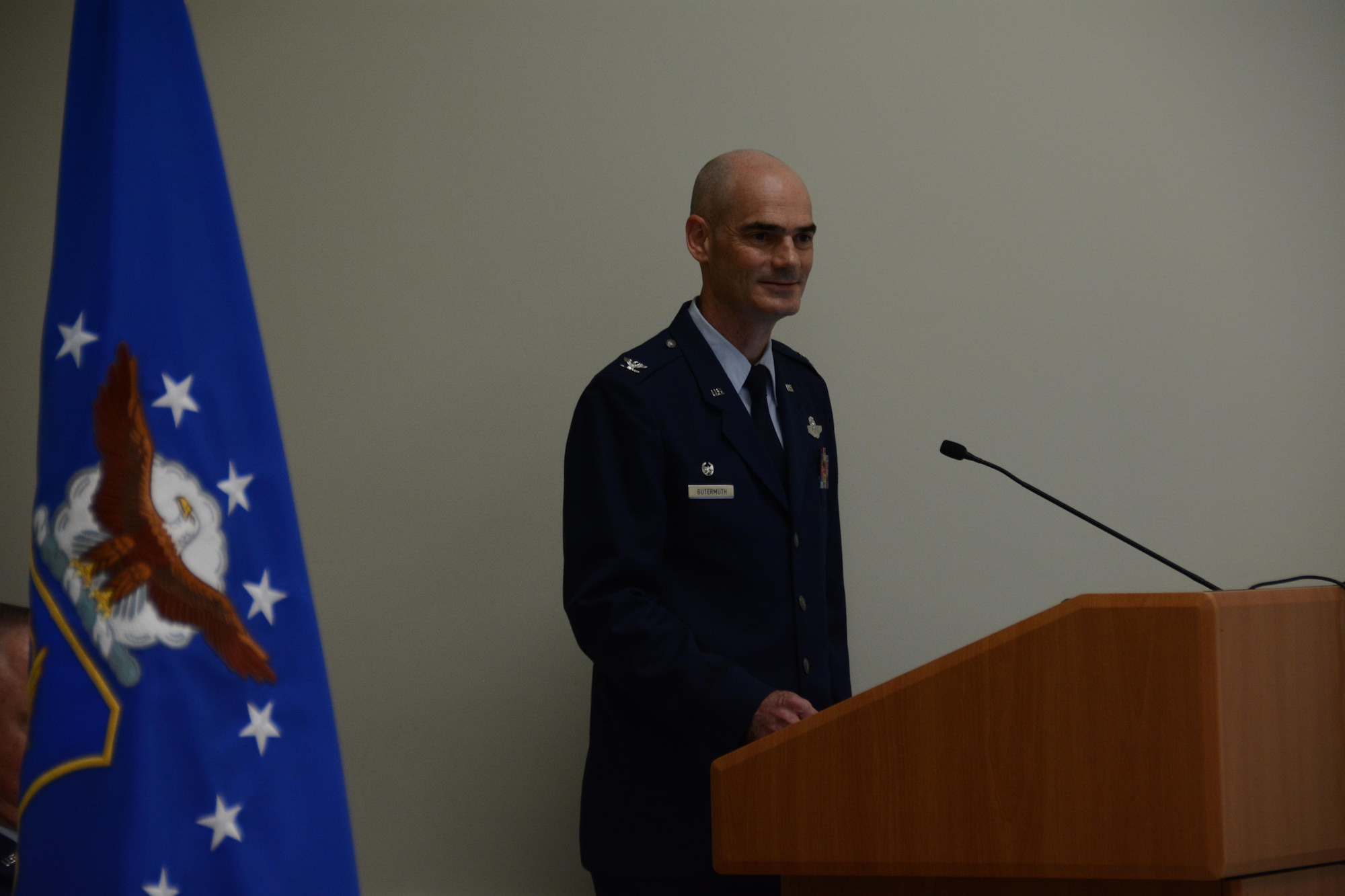 Col. William H. Gutermuth assumed command of the 512th Operations Group during his Assumption of Command ceremony Sept. 17, 2016, Dover Air Force Base, Del. A reservist since 1992, Gutermuth said he was excited to have the opportunity to lead the 512th OG. (U.S. Air Force photo/ Tech. Sgt. Mercedes Crossland)
