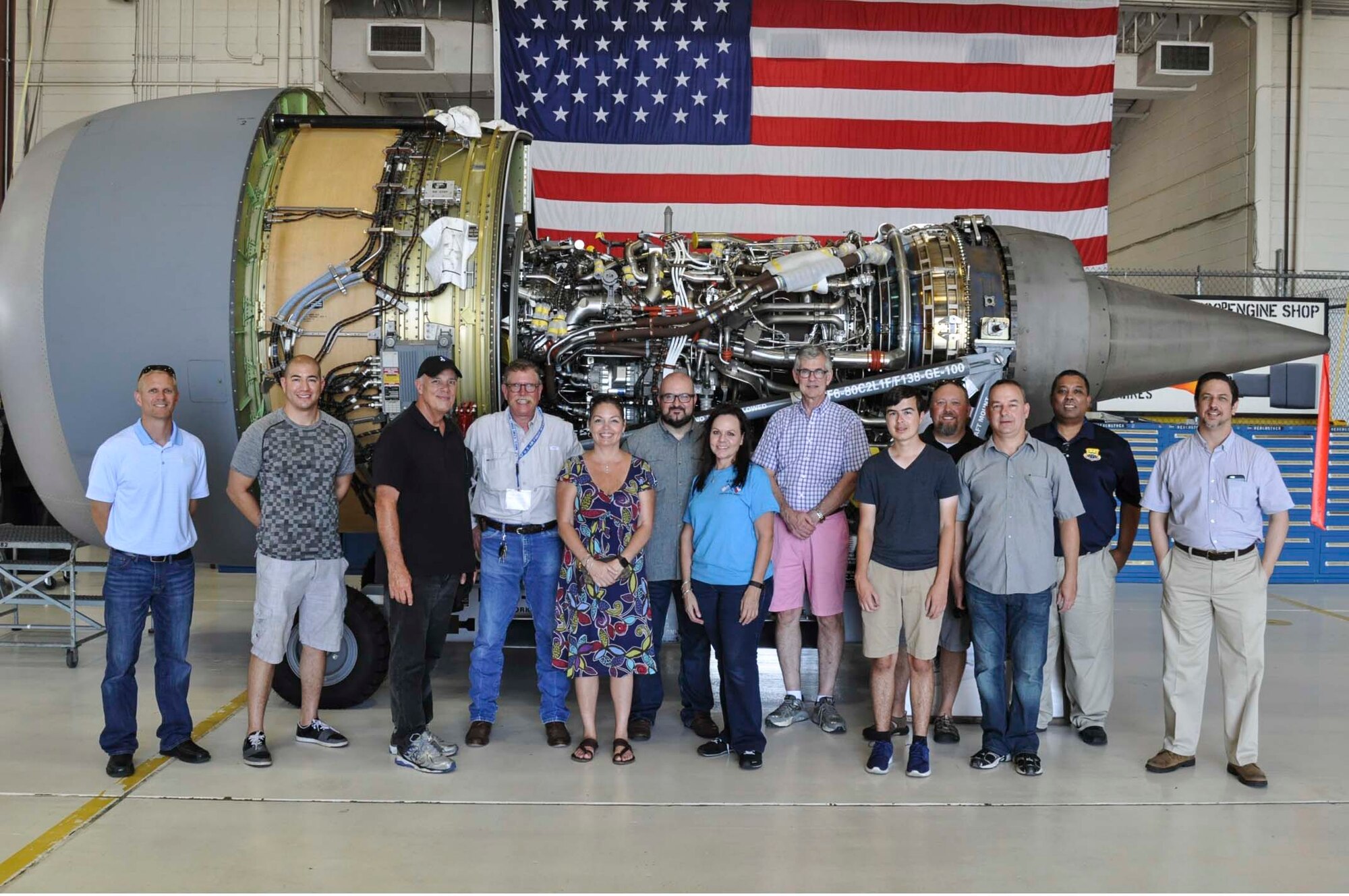 Honorary commanders of the 433rd Airlift Wing and their guests witnessed firsthand the differences between the engines of the C-5A and C-5M Galaxy models during the annual honorary commanders tour of the 433rd Maintenance Group Sept. 17, 2016 at Joint Base San Antonio-Lackland.  The honorary commanders program was developed to encourage an exchange of ideas, share experiences and foster friendships between key members of the local civilian community and the Joint Base San Antonio military community.  The program provides a unique opportunity for San Antonio area community leaders to shadow the 433rd AW, group and squadron commanders. (U.S. Air Force photo/Senior Airman Bryan Swink)