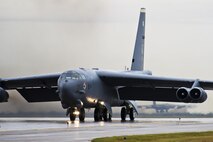 A B-52H Stratofortress taxis down the runway during Prairie Vigilance 16-1 at Minot Air Force Base, N.D., Sept. 16, 2016. As one leg of U.S. Strategic Command’s nuclear triad, Air Force Global Strike Command’s B-52s at Minot, play an integral role in nation's strategic deterrence. (U.S. Air Force photo/Airman 1st Class J.T. Armstrong)