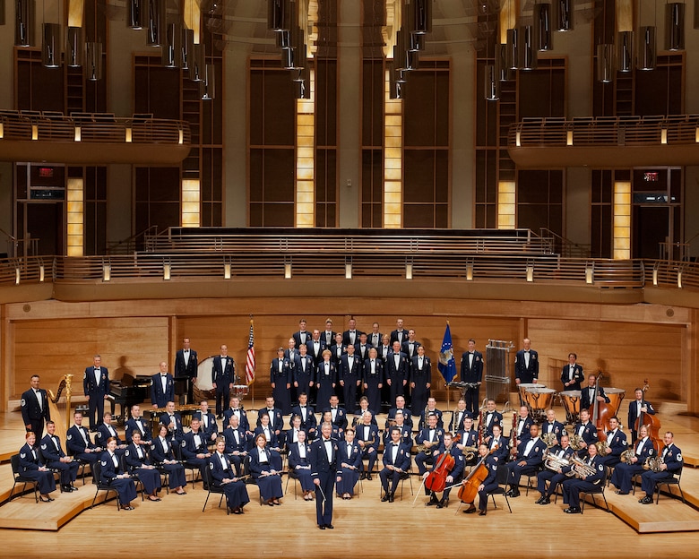 The Air Force Concert Band & Singing Sergeants with commander and conductor, Col. Larry H. Lang. (U.S. Air Force photo)
