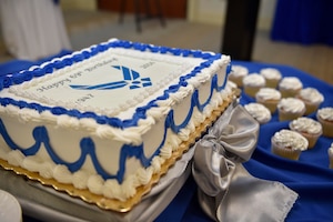 Members of Joint Base Charleston gathered at the Charleston Club for a ceremonial cake cutting to celebrate the Air Force’s 69th birthday, Sept. 16, 2016. The U.S. Army Air Forces became the Department of the Air Force after the National Security Act of 1947 was signed. W. Stuart Symington, the first Secretary of the Air Force, was sworn into office Sept. 18, 1947.