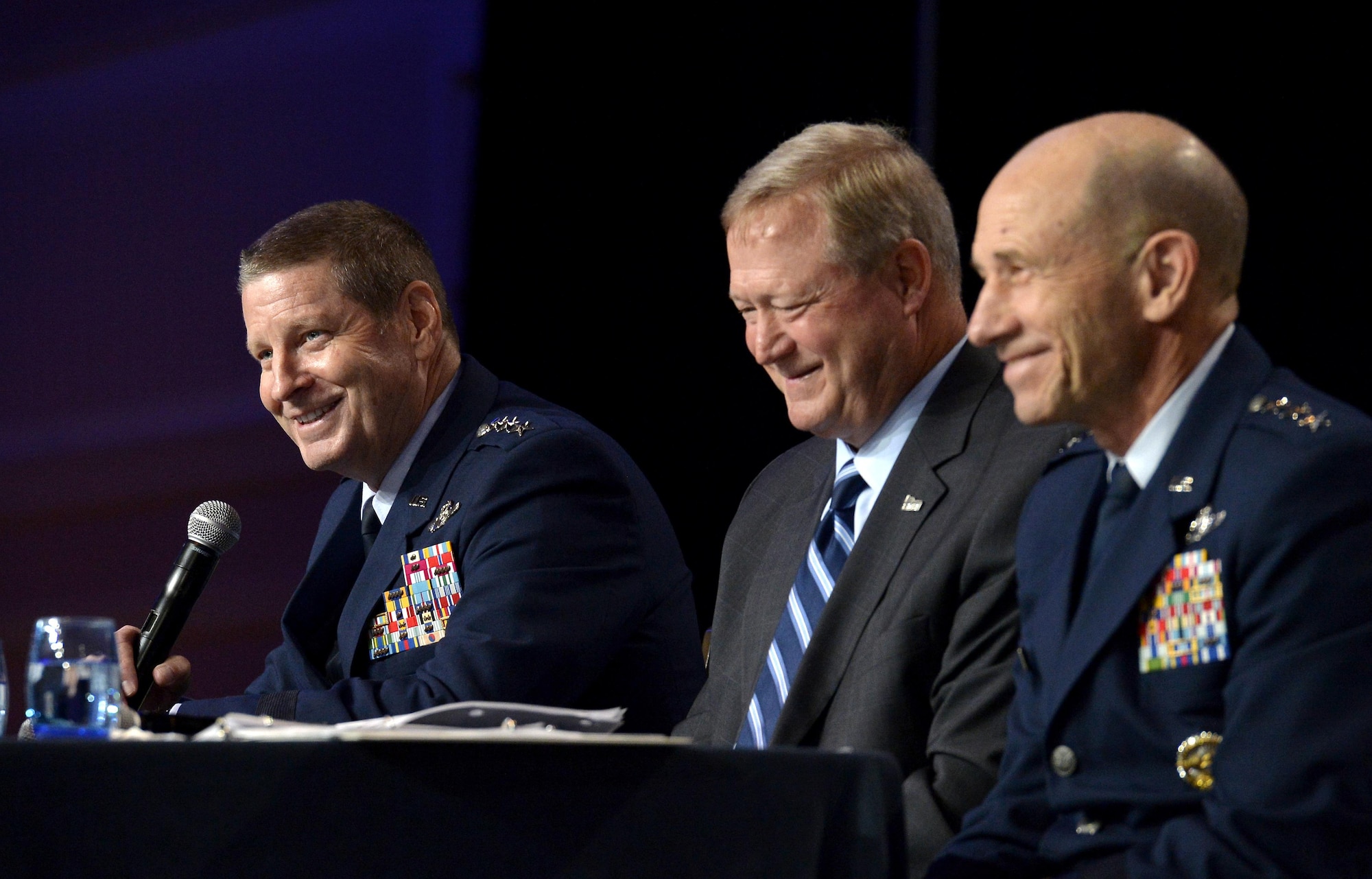 Gen. Robin Rand, the Air Force Global Strike Command commander,  speaks during a B-21 panel at the Air Force Association's Air, Space and Cyber Conference in National Harbor, Md., Sept. 19, 2016. Randall G. Walden, the director and program executive officer of the Air Force Rapid Capabilities Office, and Lt. Gen. James Holmes, the deputy chief of staff, strategic plans and requirements, were also members of the panel. (U.S. Air Force photo/Staff Sgt. Whitney Stanfield)