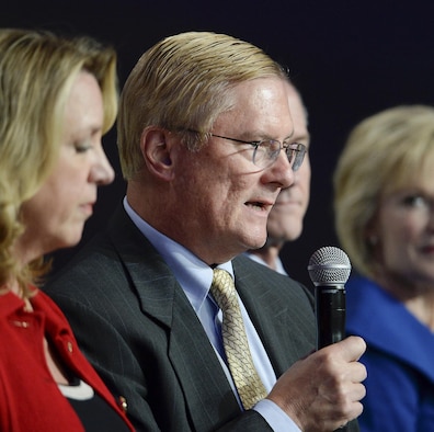 Frank Beatty, spouse of Air Force Secretary Deborah Lee James, speaks during an Air Force town hall session at the Air Force Association's Air, Space and Cyber Conference in National Harbor, Md., Sept. 19, 2016. (U.S. Air Force photo/Andy Morataya)