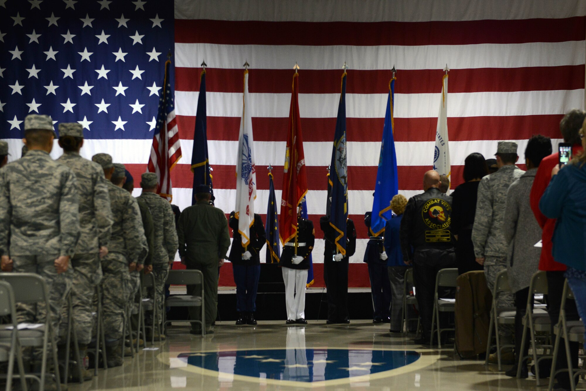 The Joint-Service Honor Guard present the colors during the POW/MIA ceremony at the Alaska National Guard Armory, Sept. 16, 2016. Alaska Gov. Bill Walker proclaimed Sept. 16 POW/MIA Recognition Day. “Alaskans are encouraged to honor, support, and remember those who were prisoners of war, those presently missing in action, and their loved ones, and I direct that all state agencies in possession of a POW/MIA flag shall fly [it],” the governor said. 