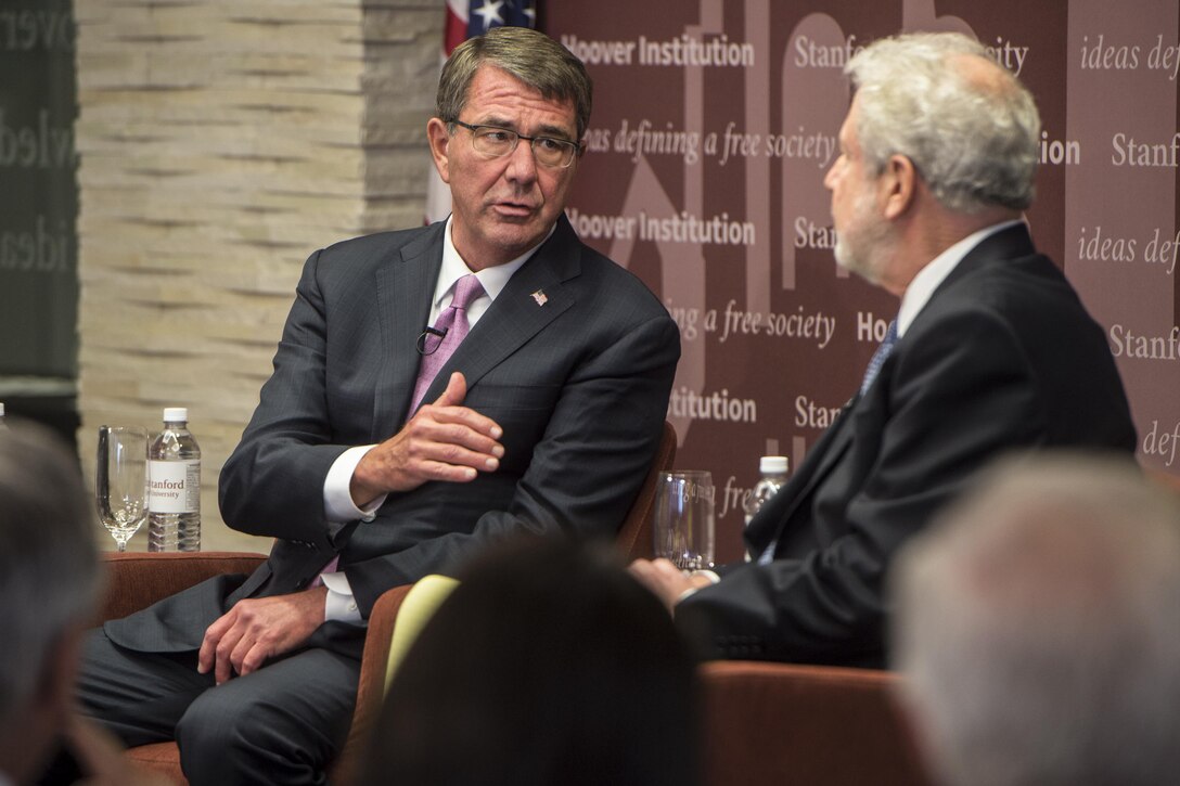Defense Secretary Ash Carter speaks about defense innovation at the Hoover Institution in Washington, D.C., Sept. 19, 2016.  DoD photo by Navy Petty Officer 1st Class Tim D. Godbee