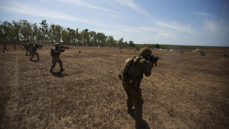 U.S. Marines with 1st Battalion, 1st Marine Regiment, Marine Rotational Force - Darwin, and Australian soldiers with 5th Battalion, Royal Australian Regiment, conduct table 3 training during the Frontline Leaders Course at Robertson Barracks, Northern Territory, Australia, Sept. 15, 2016. The course is intended to be an addition to the Marine Corps Lance Corporal’s Seminar, Corporal's Course, and Sergeant's Course. The course instills knowledge and leadership skills to positively impact those under their charge and the future of the Marine Corps. 1st Battalion, 1st Marine Regiment, created the course and this will be the first time the course has been officially conducted.