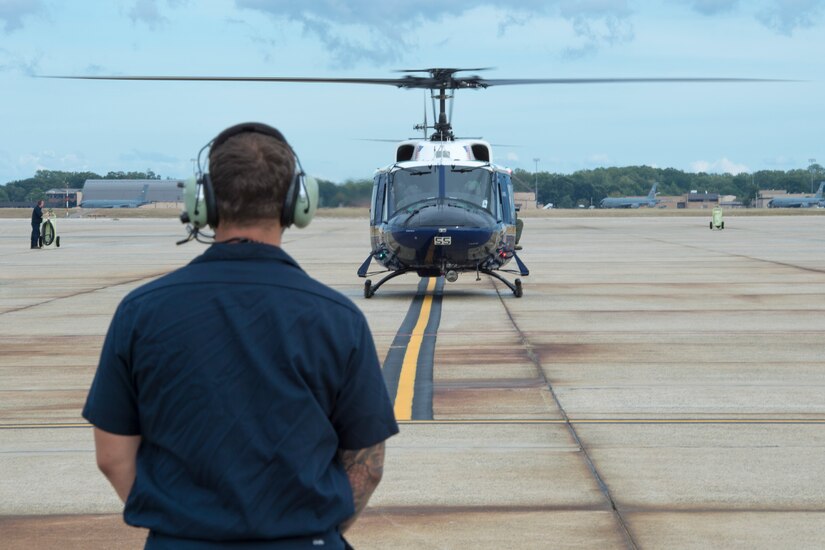 Pilots with the 1st Helicopter Squadron prepare the aircraft for a flight with the NATO Air Chiefs at Joint Base Andrews, Md., Sept. 18, 2016. They arrived in the U.S. for the semi-annual NATO Air Chiefs Symposium to discuss air and space power. 