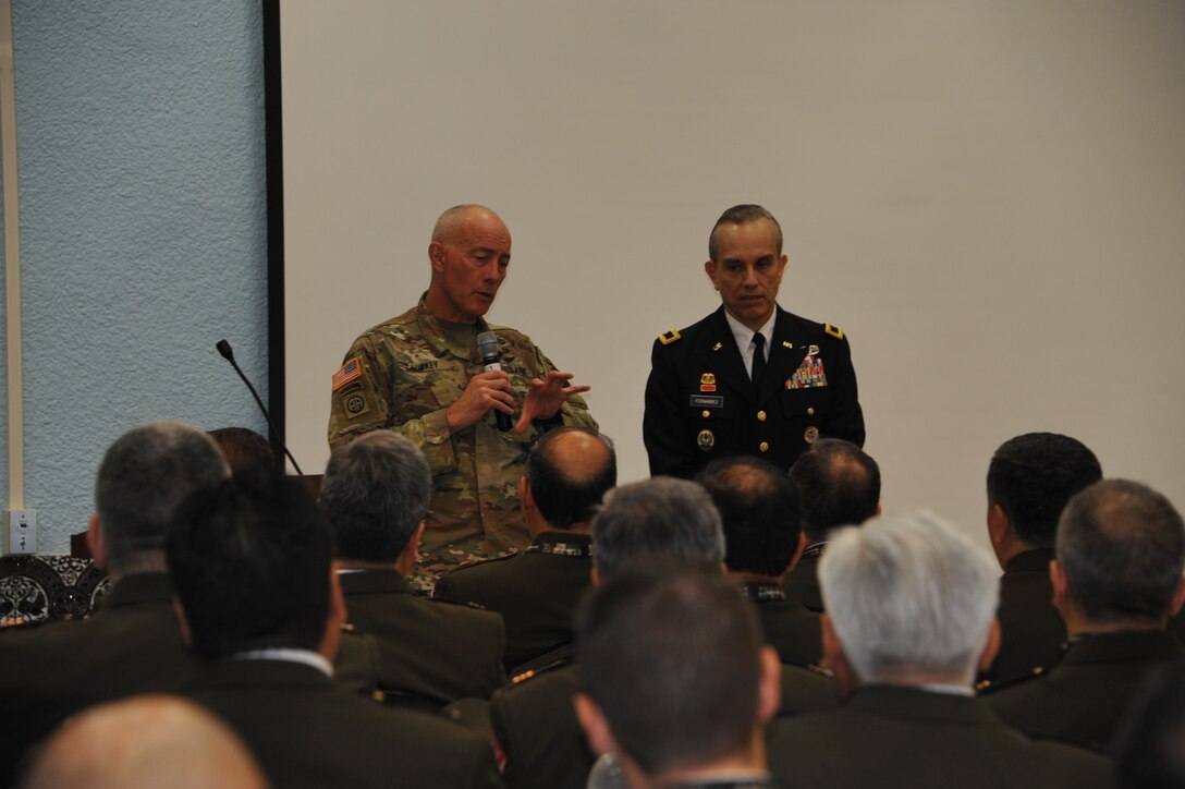 Lt. Gen. Charles D. Luckey, the 33rd Chief of Army Reserve and 8th Commanding General U.S. Army Reserve Command, visited the 1st Mission Support Command, its non-aligned units and Fort Buchanan, PR on Sept. 15. Luckey swore-in June 30, 2016, as the senior leader for nearly 200,000 Army Reserve Soldiers across all 50 states and U.S. territories. During his visit, Lt. Gen. Luckey greeted the "Union Pan-Americana de Oficiales de la Reserva de las Fuerzas Armadas" (UPORFA) leaders during the UPORFA Annual Meeting held at the Community Club on Fort Buchanan. During his remarks, he emphasized the importance of presence.
