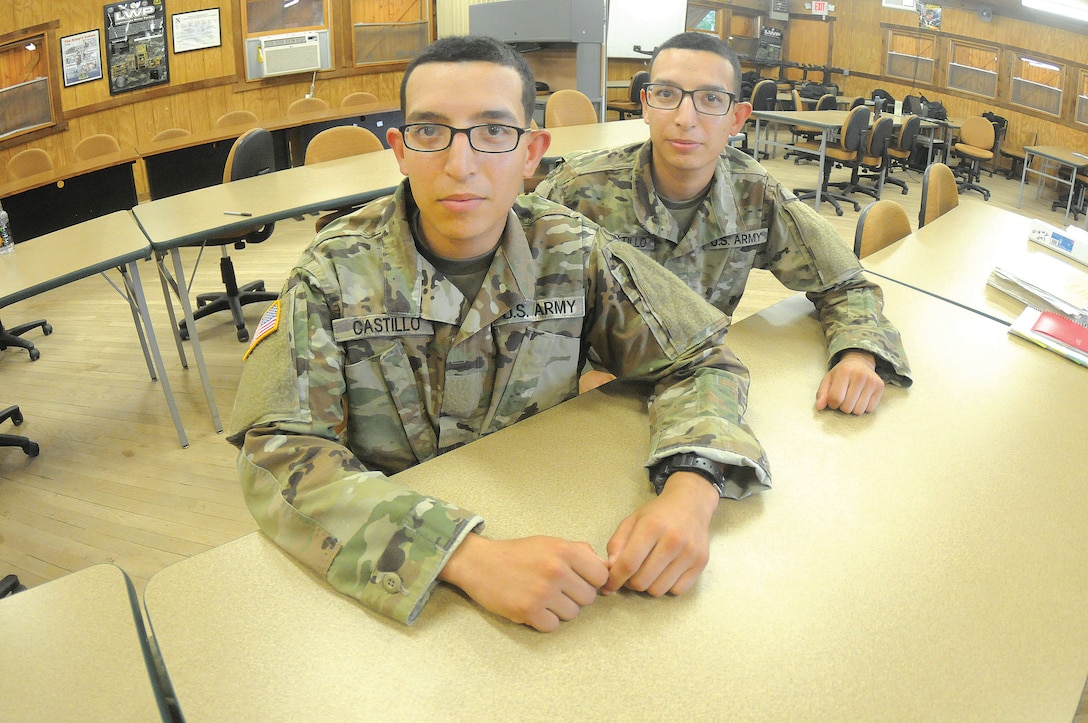 Army Pvts. Moises and Marcario Castillo – 19 year olds from Merced, Calif., -- are Water Treatment Specialist Course students assigned to the Quartermaster School at Fort Lee, Va., Aug. 31, 2016. The two plan to pursue civil engineering and boxing in college. Army photo by Terrance Bell