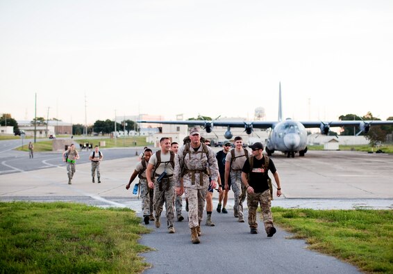 Military members from all services turned out to ruck-march across Eglin Air Force Base, Fla., Sept. 16 to arrive at the annual POW/MIA Recognition Day ceremony held at the Air Force Armament Museum.  (Courtesy photo/Andrew Olimb)