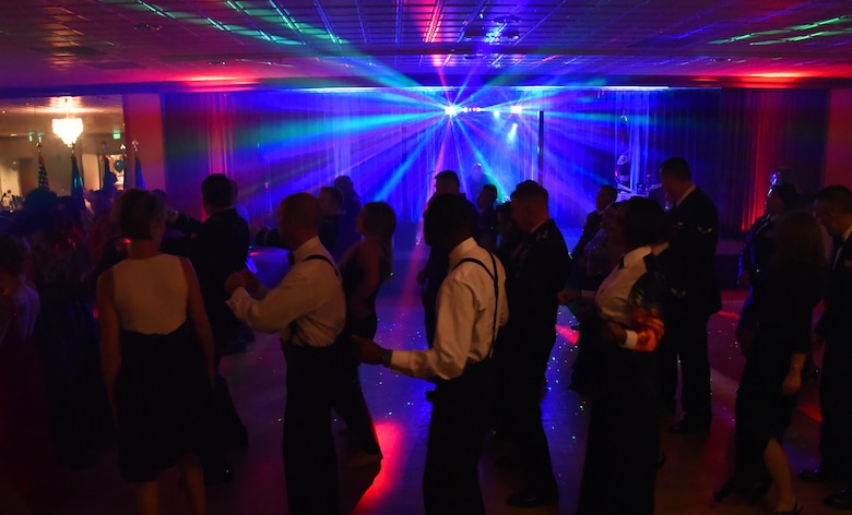 PETERSON AIR FORCE BASE, Colo. – Team Pete Airmen dance in the Club ballroom at Peterson Air Force Base, Colo., Sept. 18, 2016. The ball was organized by local Airmen to help celebrate the Air Force's 69th birthday. (U.S. Air Force photo by Airman 1st Class Dennis Hoffman)