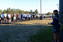 Col. Stephen Snelson (right), 62nd Airlift Wing vice commander, discusses the purpose of the 24-Hour POW/MIA Run before the start of the event Sept. 14, 2016, at Joint Base Lewis-McChord, Wash. More than 250 Airmen from Team McChord participated in this year’s run. (U.S. Air Force photo/Senior Airman Jacob Jimenez)
