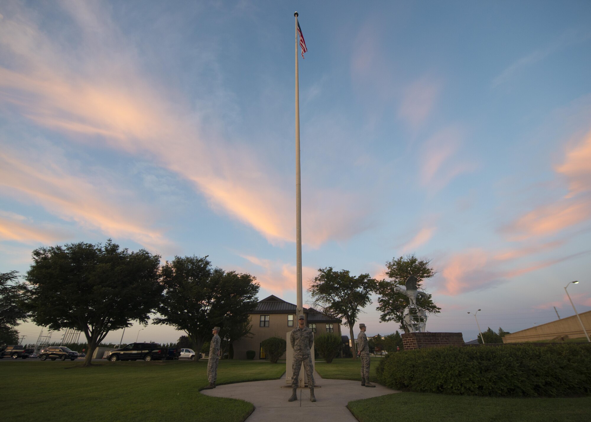 Airmen from the 436th Operations Support Squadron stand vigilant in acknowledgement of National POW/MIA Recognition Day Sept. 16, 2016, at the base flagpole on Dover Air Force Base, Del. The vigil began at 6:30 a.m. and ended with a formal retreat ceremony at 4 p.m. (U.S. Air Force photo by Senior Airman Zachary Cacicia)