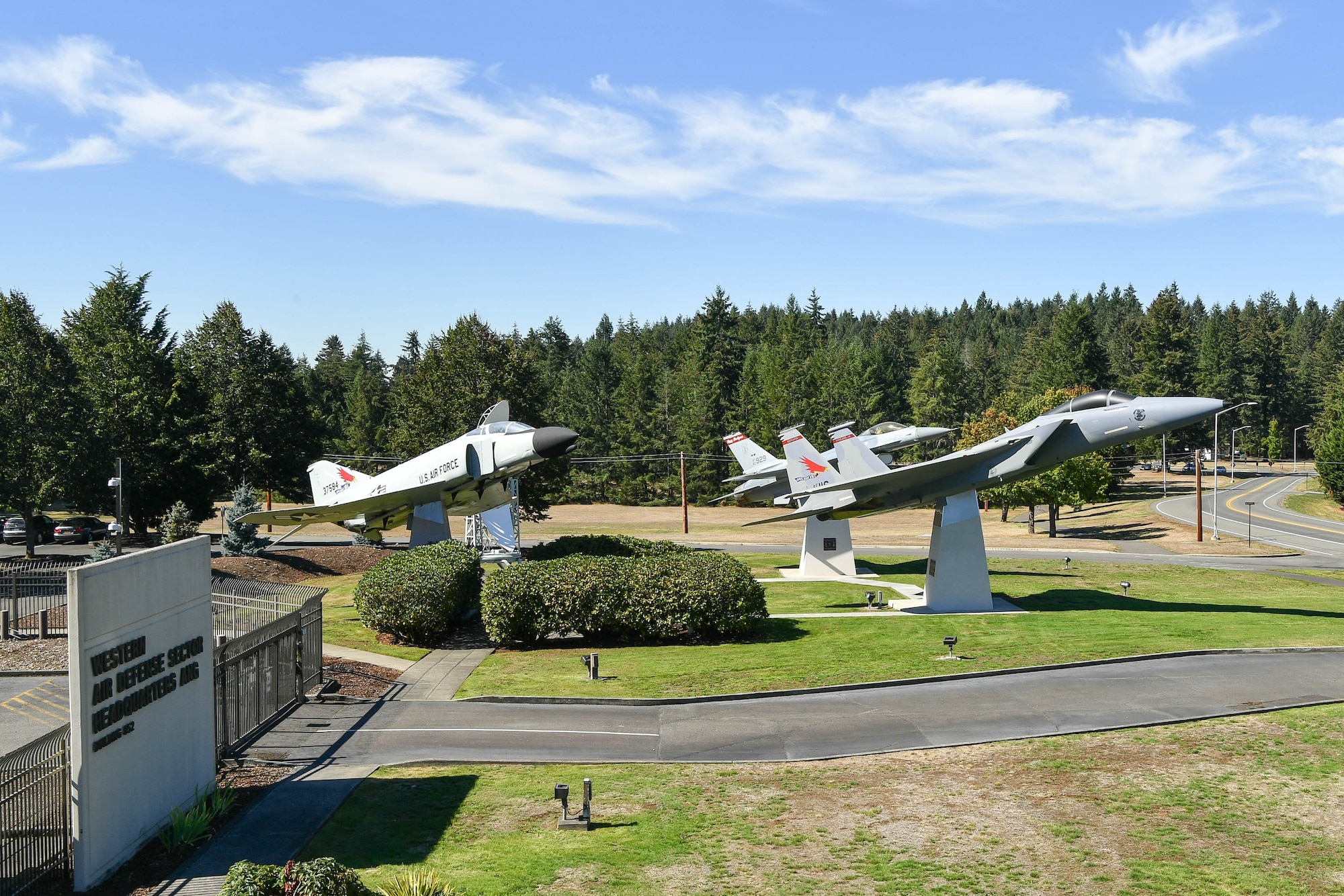 The Western Air Defense Sector adds a McDonald Douglas F-15A Eagle static display to the WADS Air Park.  The F-15 joins the General Dynamics F-16 Fighting Falcon, McDonald Douglas F-4 Phantom II, and FPS-26A Height Finder Radar. 
The WADS has been guarding America's skies in the same building 24/7 since 1960 and regularly uses F-15 alert aircraft to perform its mission. (U.S. Air National Guard photo by Capt. Kimberly D. Burke)
